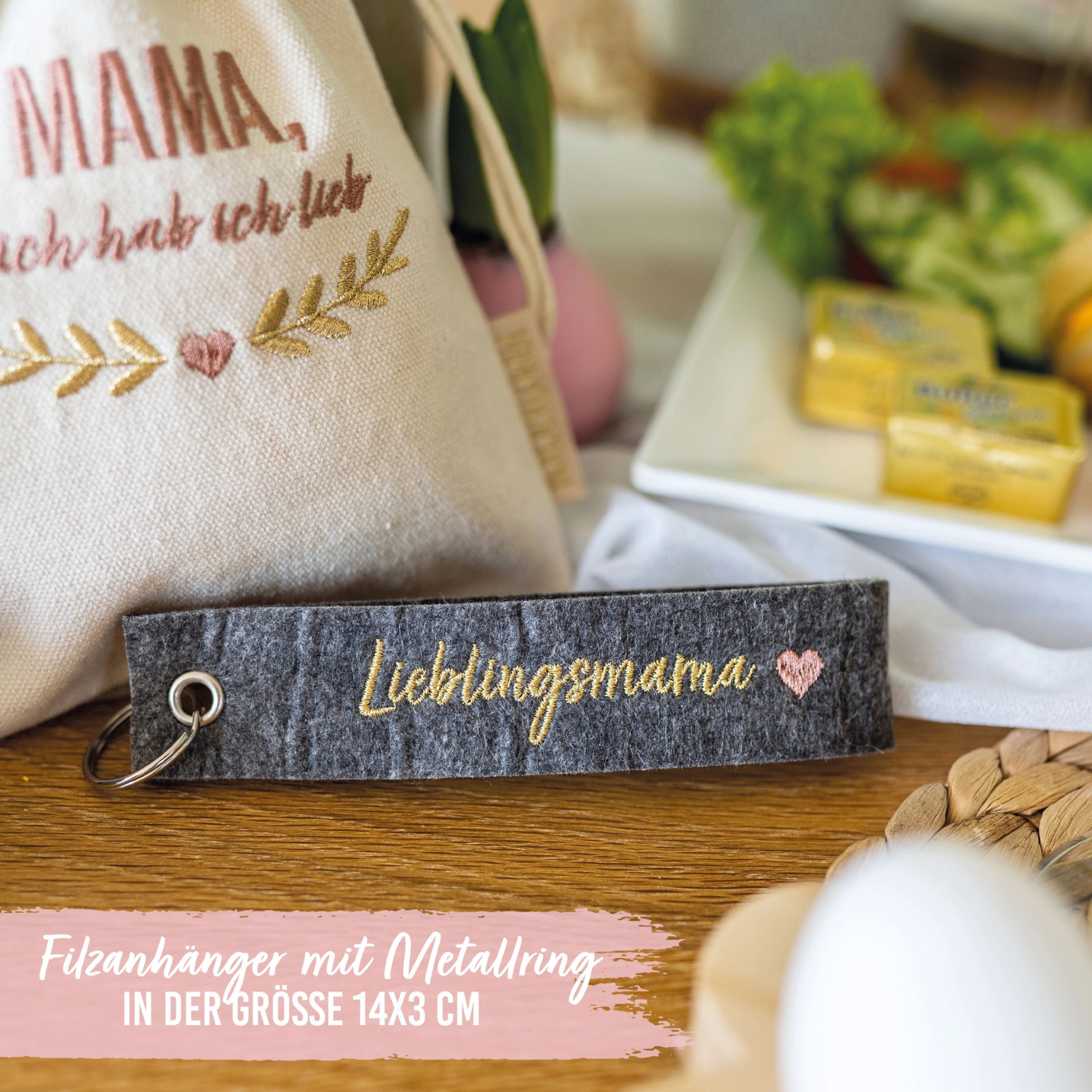 Geschenk MAMA Filzschlüsselanhänger mit Säckchen - Mama dich hab ich lieb  - Lieblingsmama