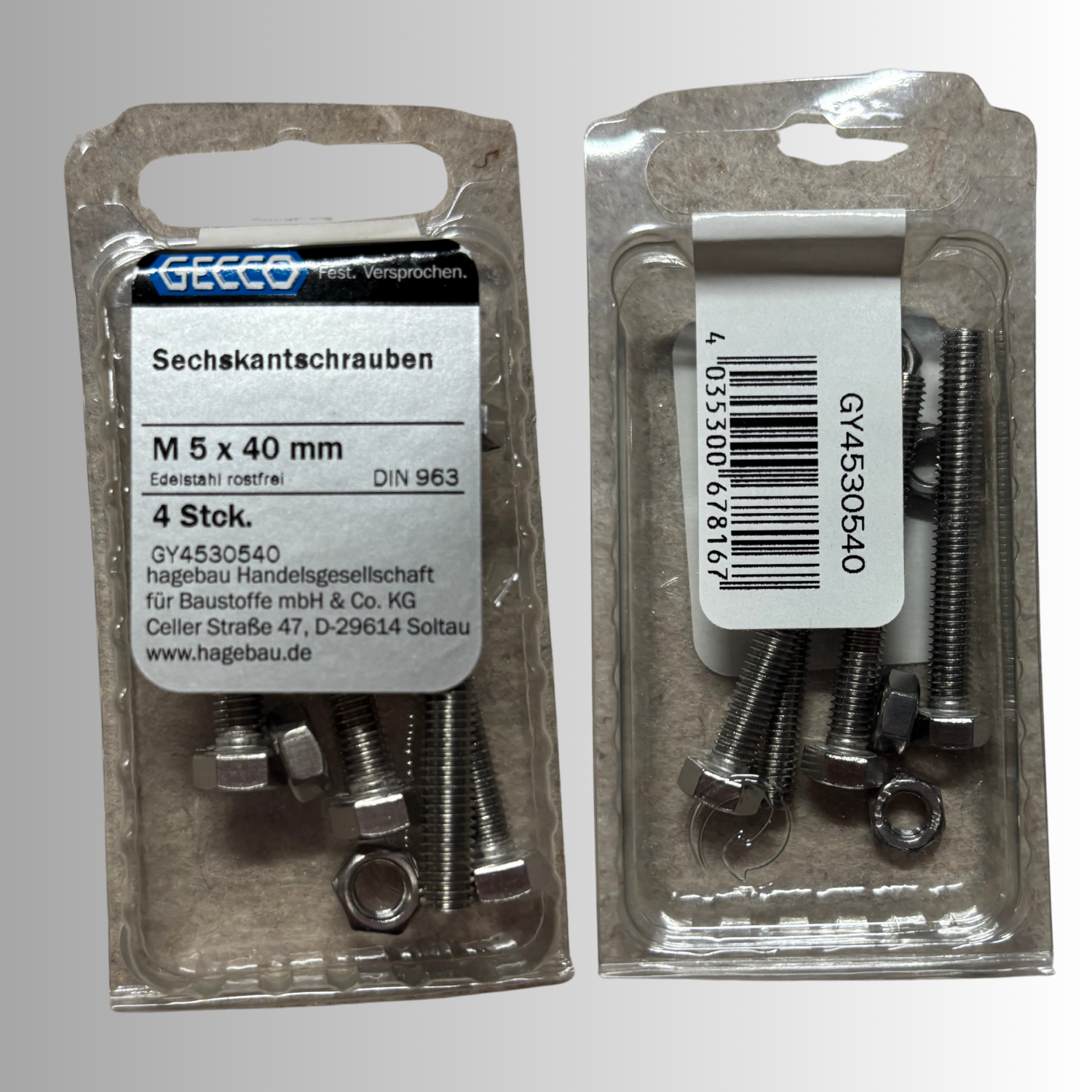 No.206 Gecco Sechskantschrauben M5x40mm - 4 Stück Edelstahl
