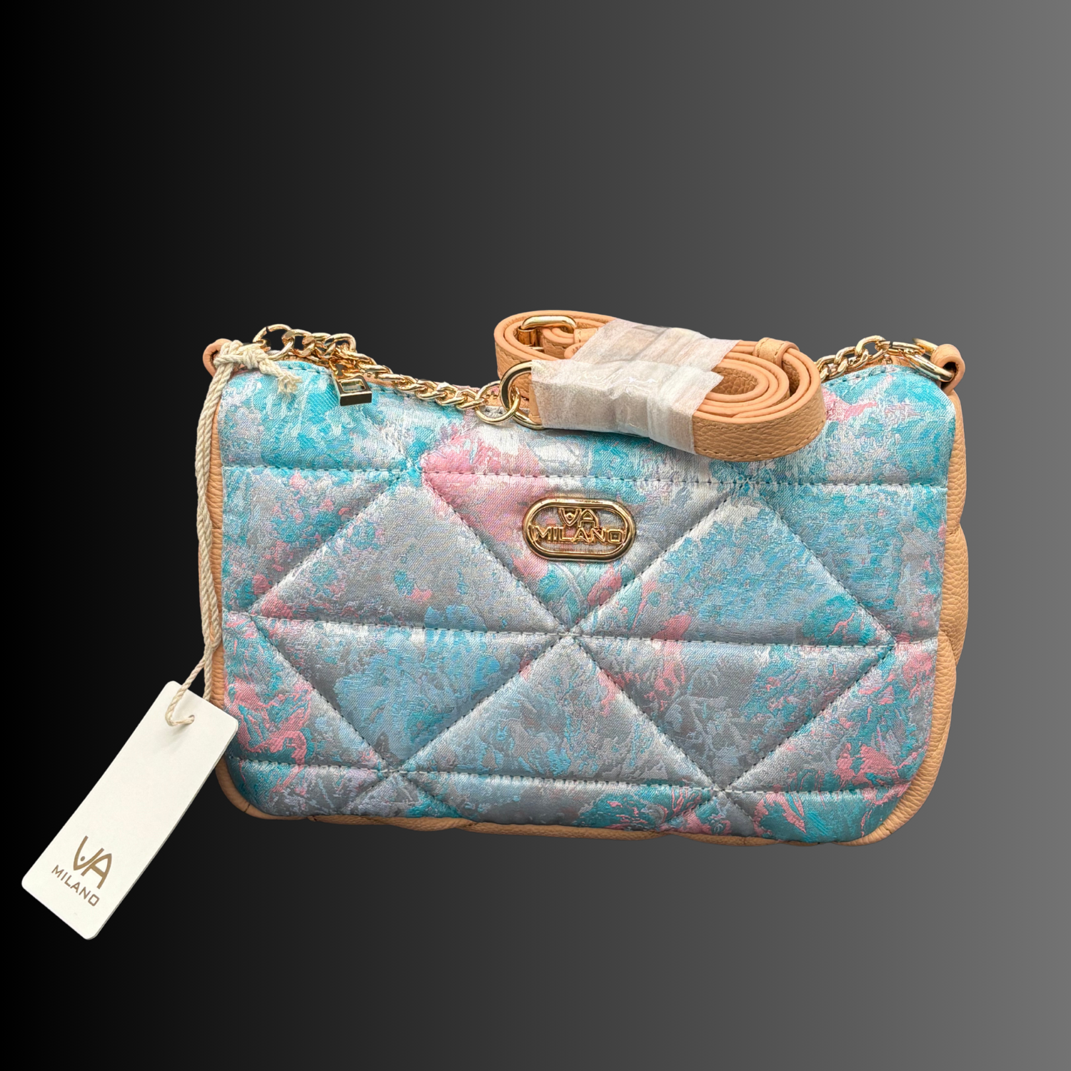 VA MILANO Schultertasche Handtasche Tasche Edles Webmaterial & Echtleder