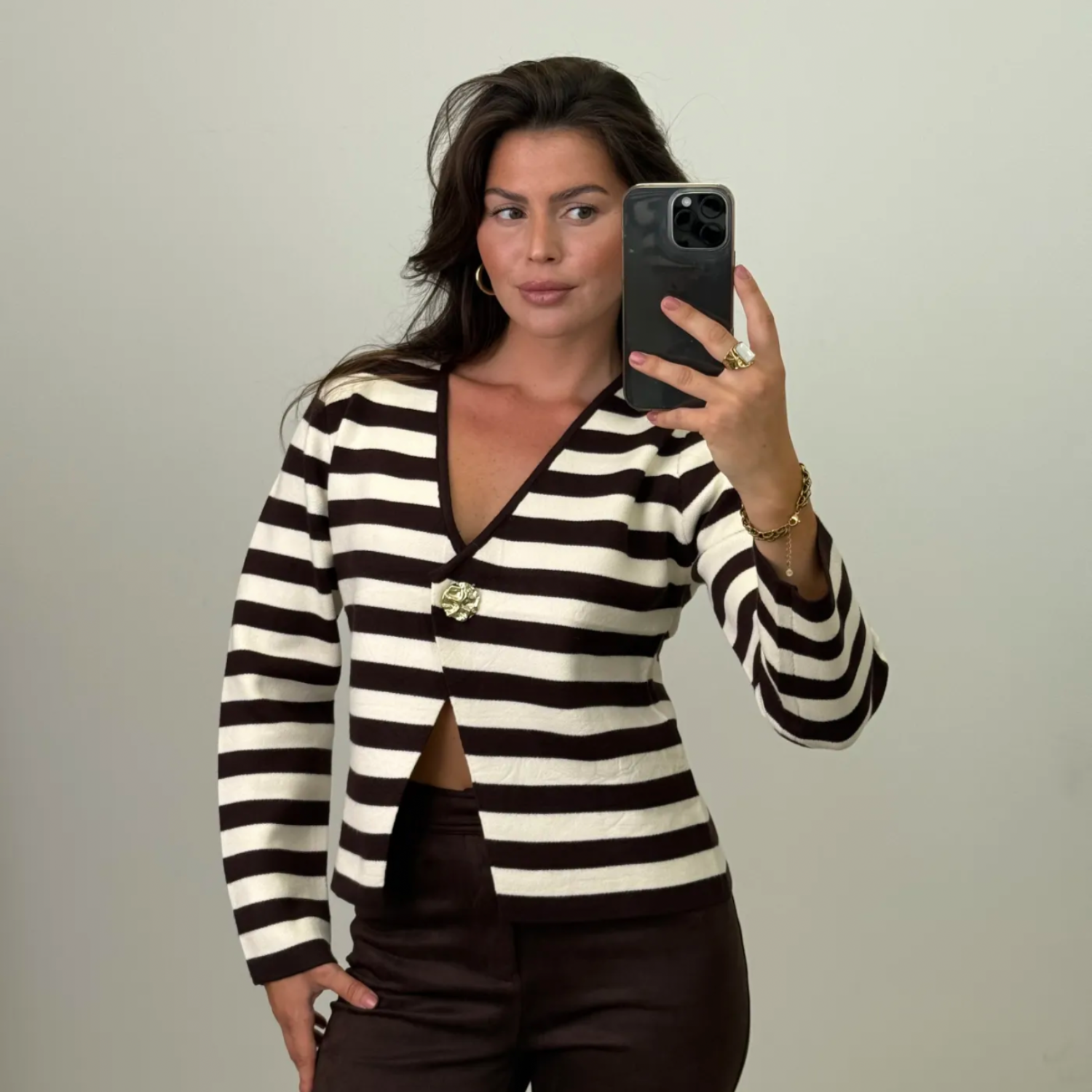 Pullover Damen Oberteil Braun Gestreift Einheitsgröße