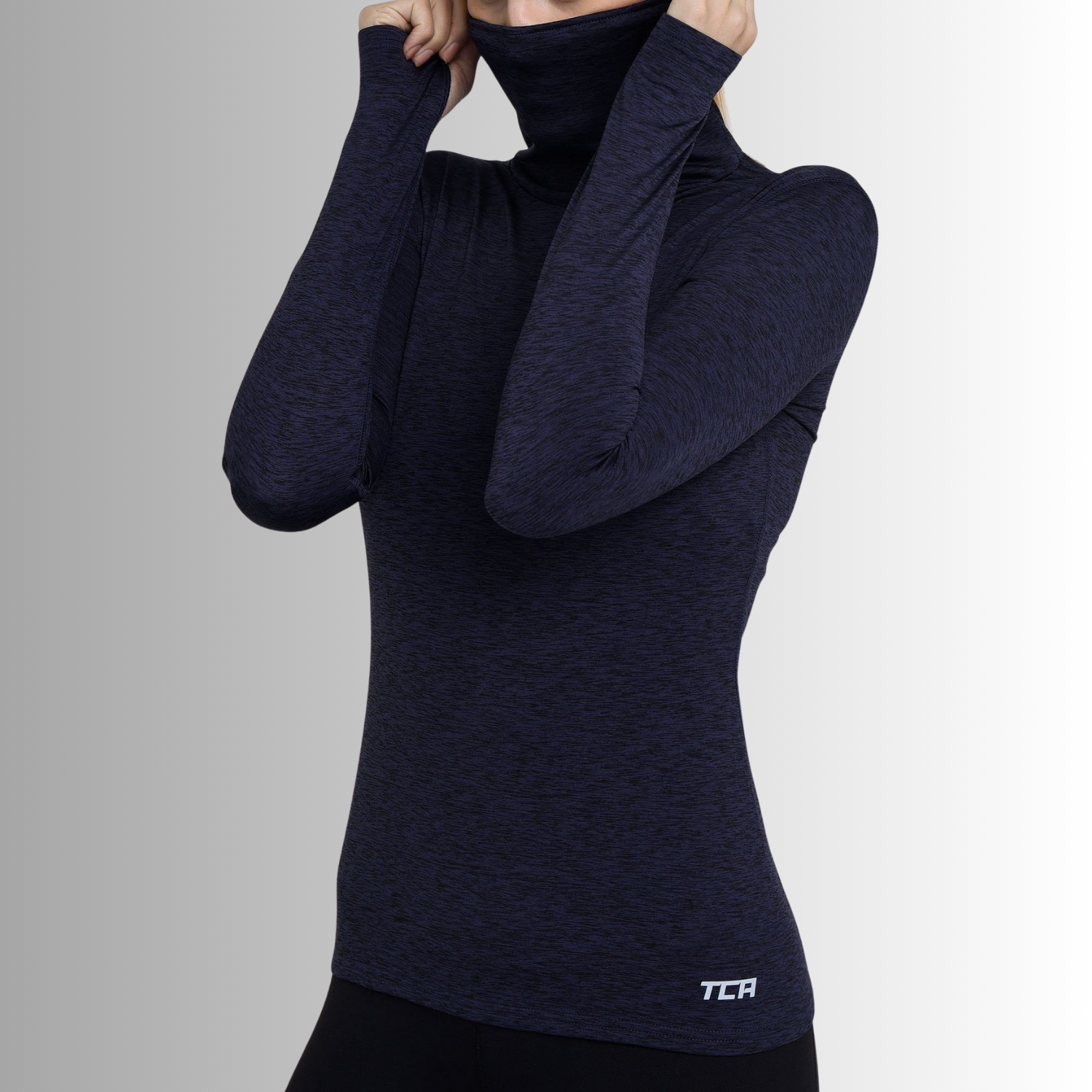 TCA Damen Warm-Up Trichterkragen Thermo Lauf Oberteil Marineblau Größe: M