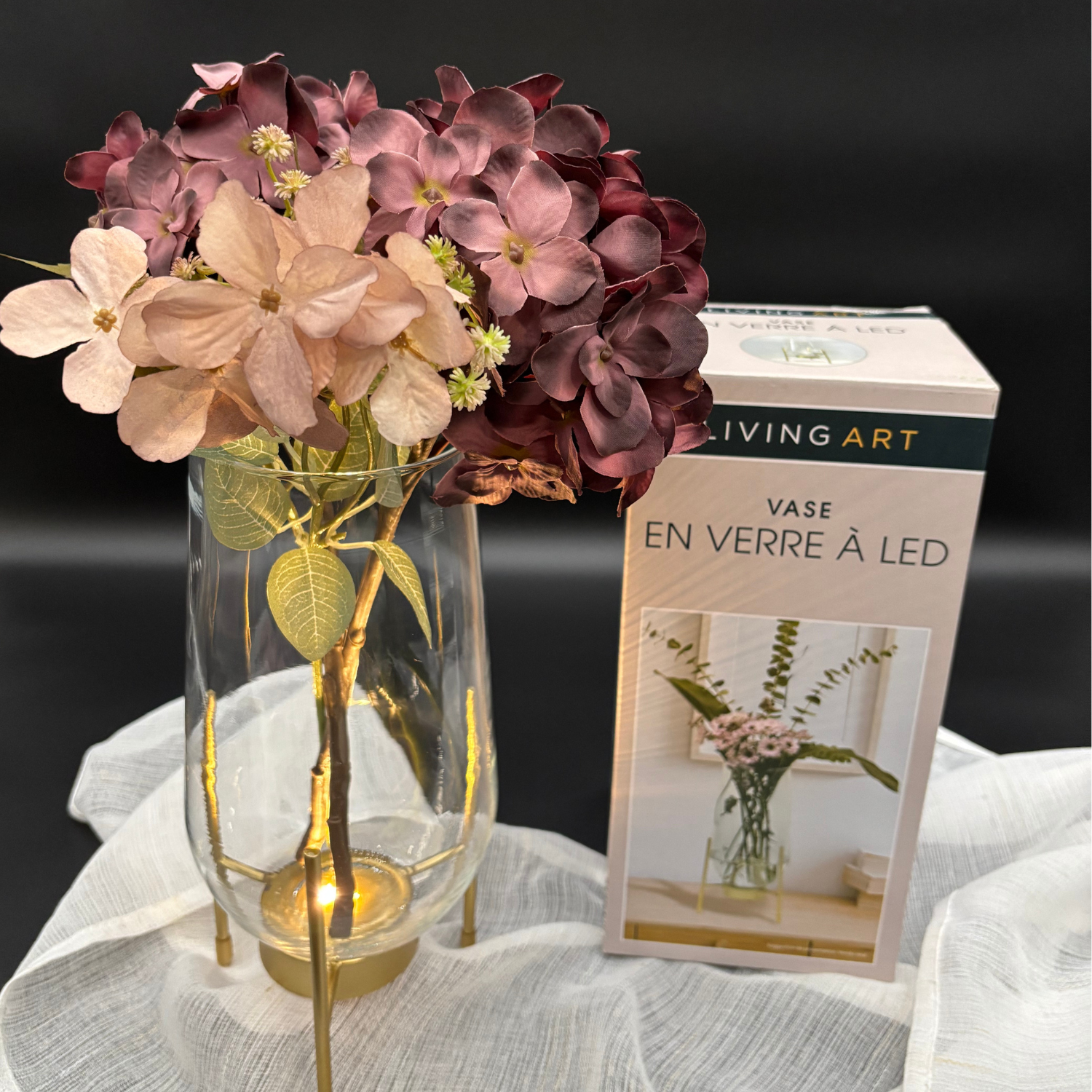 Vase mit Ständer LED Schwarz -  Gold Blumenvase Inkl. Batterien