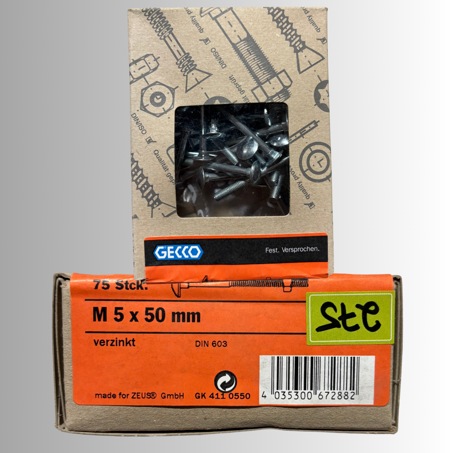 No.275 Gecco Schlossschrauben M5x50mm - 75 Stück Verzinkt