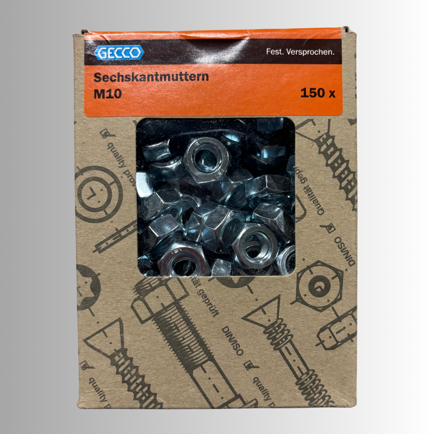 No.276 Gecco Sechskantmuttern M10 - 150 Stück Verzinkt