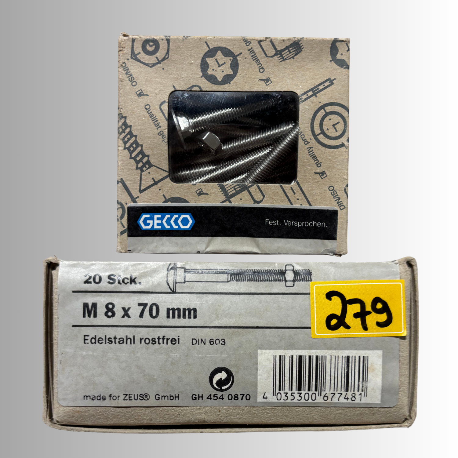 No.279 Gecco Schlossschrauben M8x70mm - 20 Stück Edelstahl