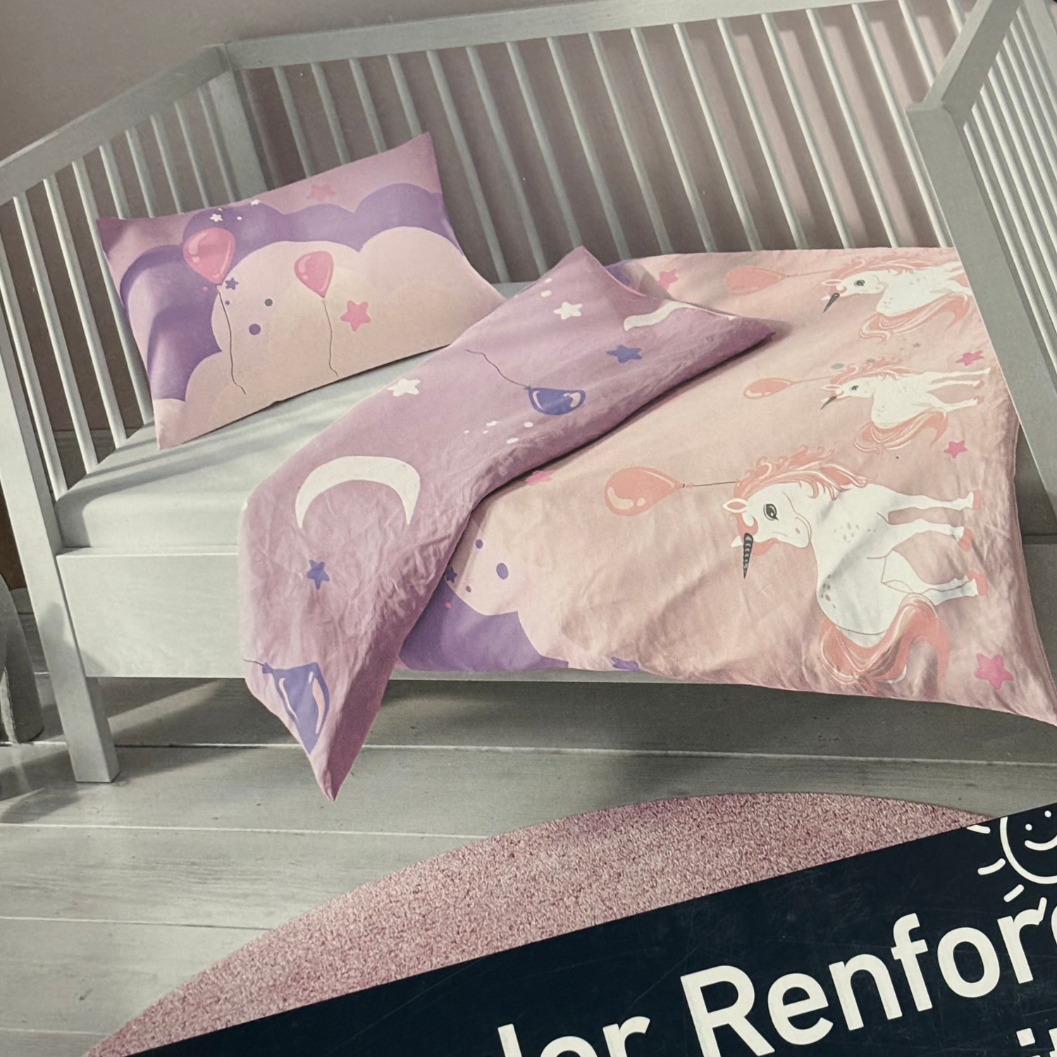 Einhorn Kleinkinder- Renforce Bettwäsche Garnitur 100 % Baumwolle mit Reißverschluss