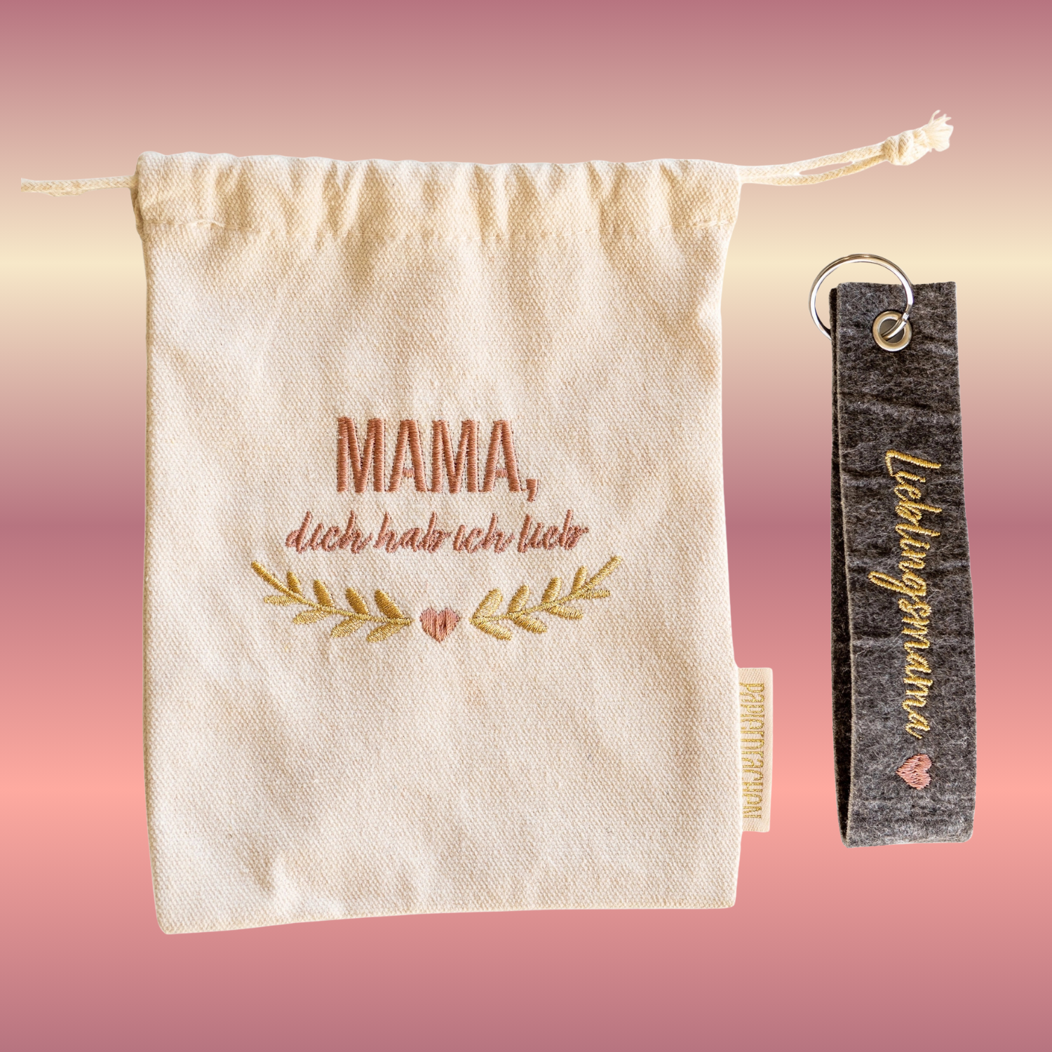 Geschenk MAMA Filzschlüsselanhänger mit Säckchen - Mama dich hab ich lieb  - Lieblingsmama