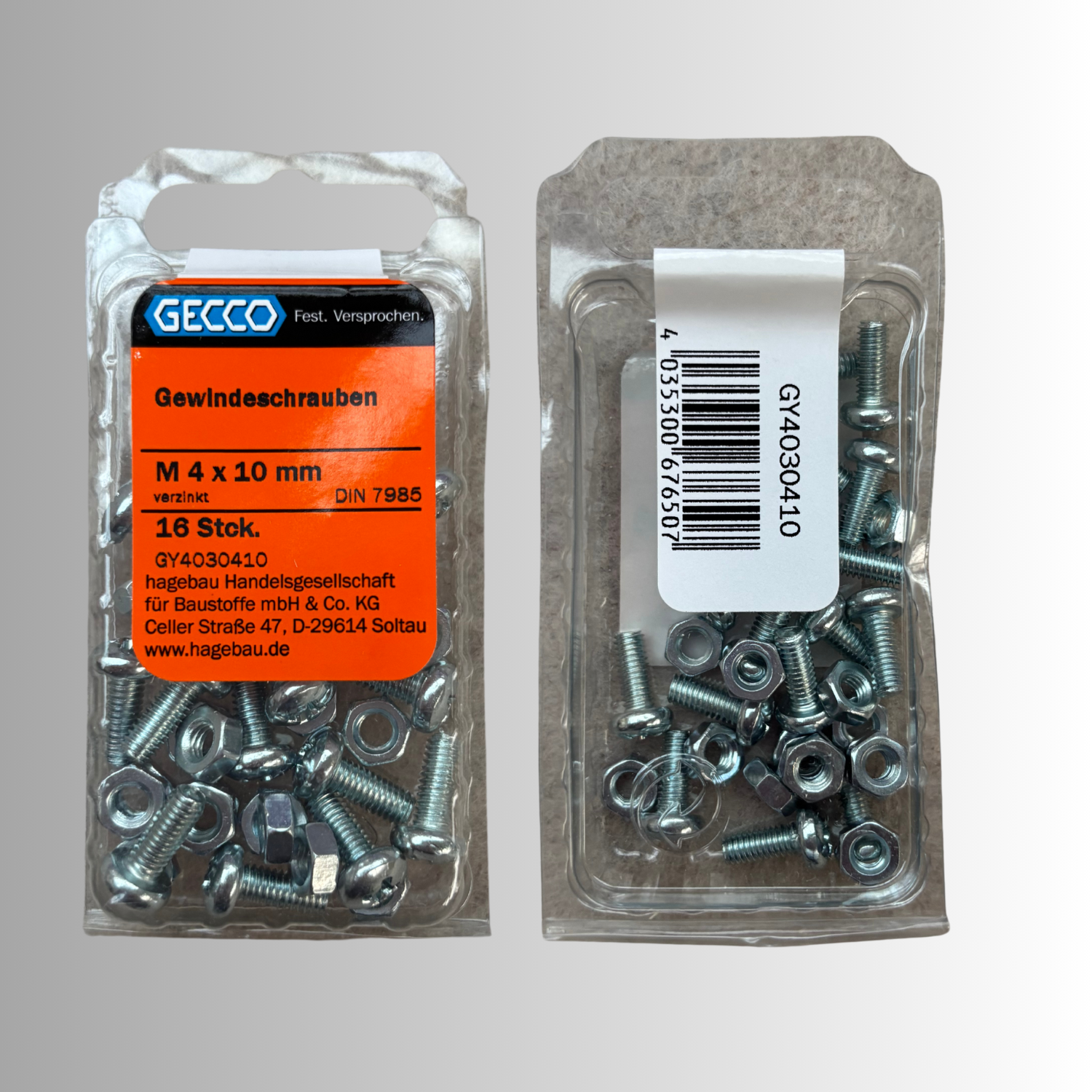 No.127 Gecco Gewindeschrauben M4x10mm - 16 Stück Verzinkt