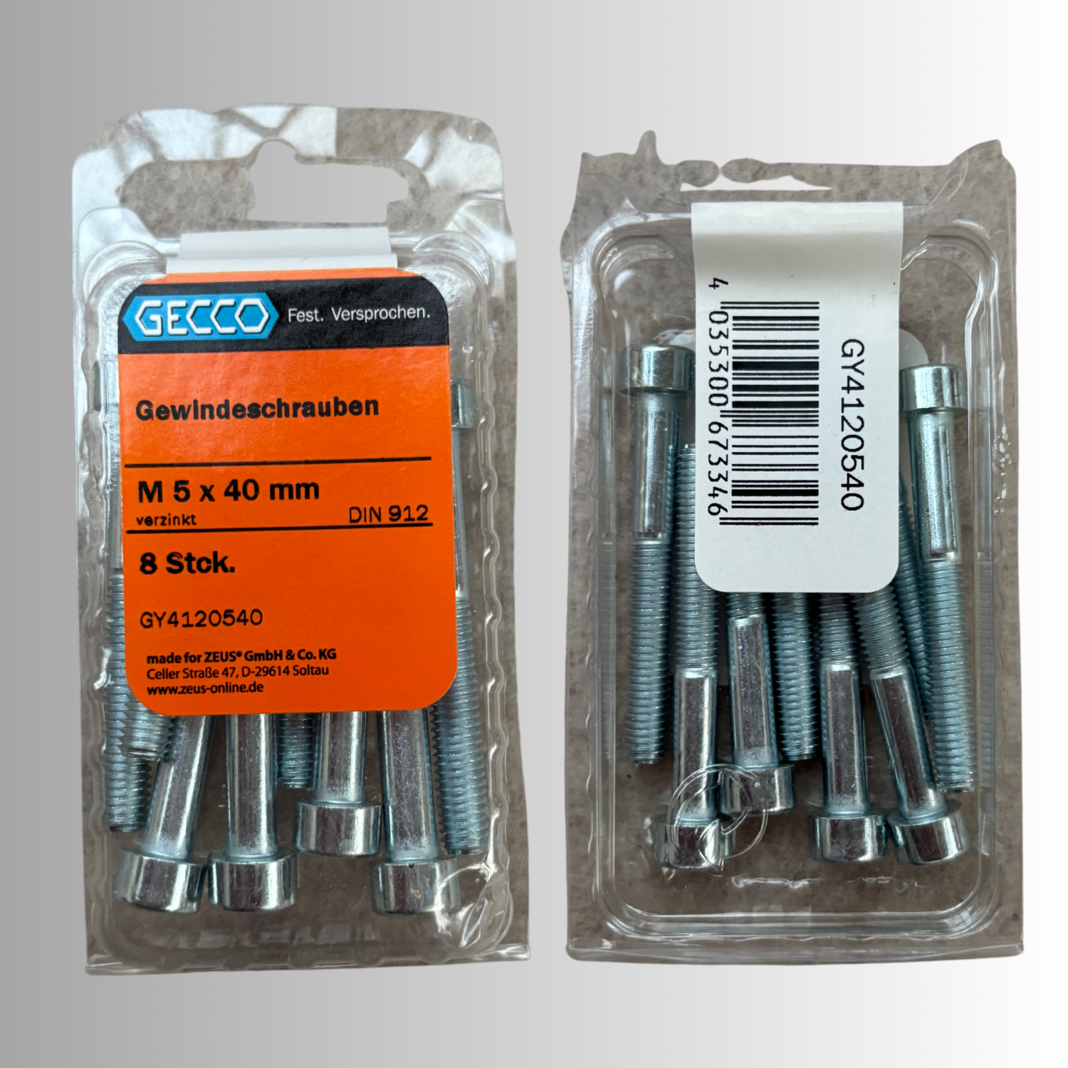 No.146 Gecco Gewindeschrauben M5x40mm - 8 Stück Verzinkt