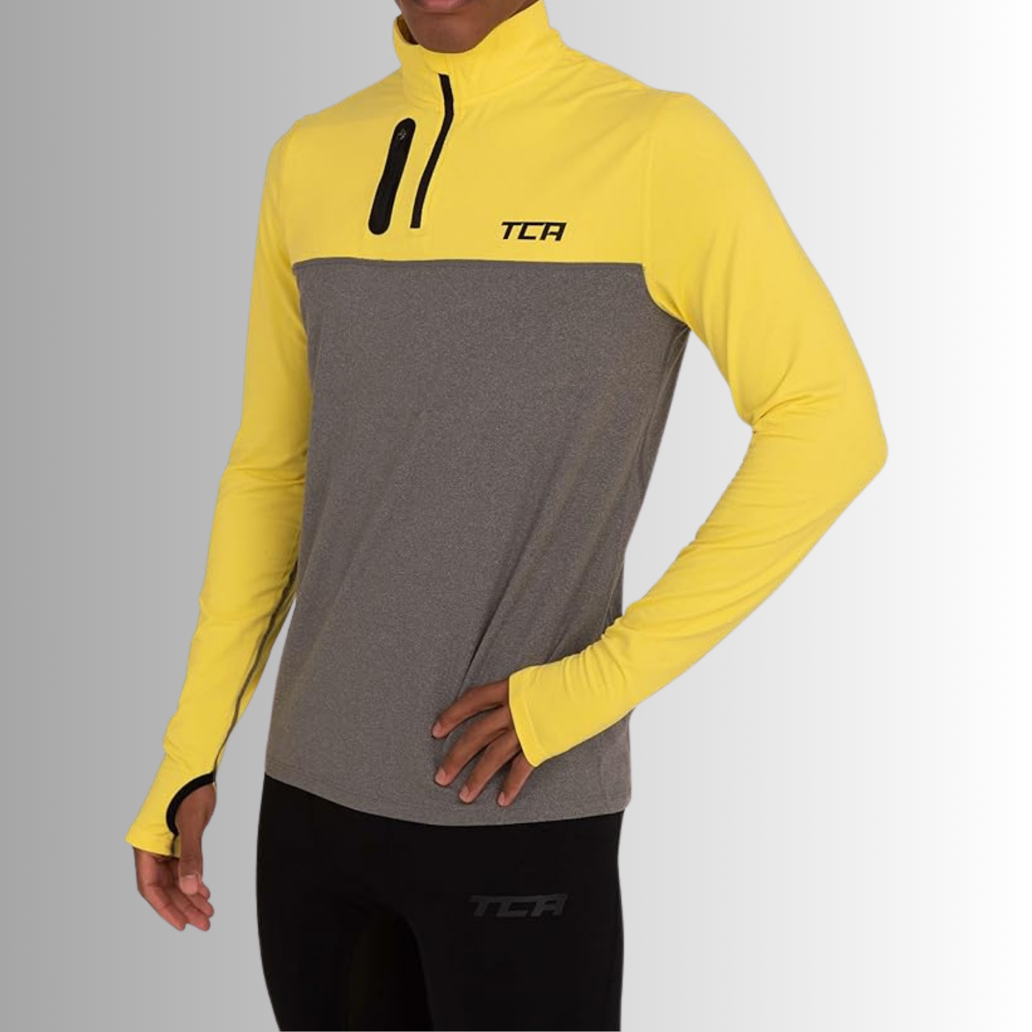 TCA Trainingsshirt Herren Langarm Laufshirt mit Reißverschluss Größe: M