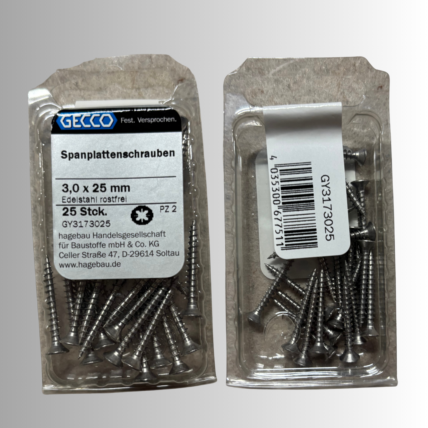 No.208 Gecco Spanplattenschrauben 3,0x25mm - 25 Stück Edelstahl
