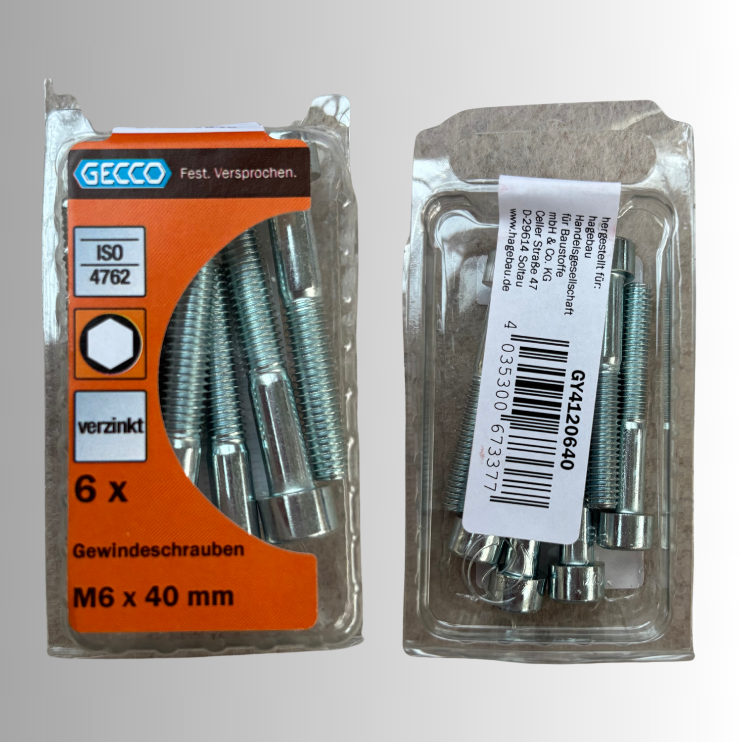No.137 Gecco Gewindeschrauben M6x40mm - 6 Stück Verzinkt