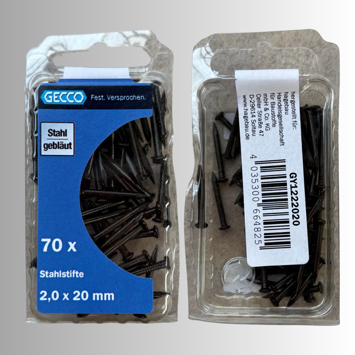 No.67 Gecco Stahlstifte 2,0x20mm - 70 Stück Stahl Gebläut