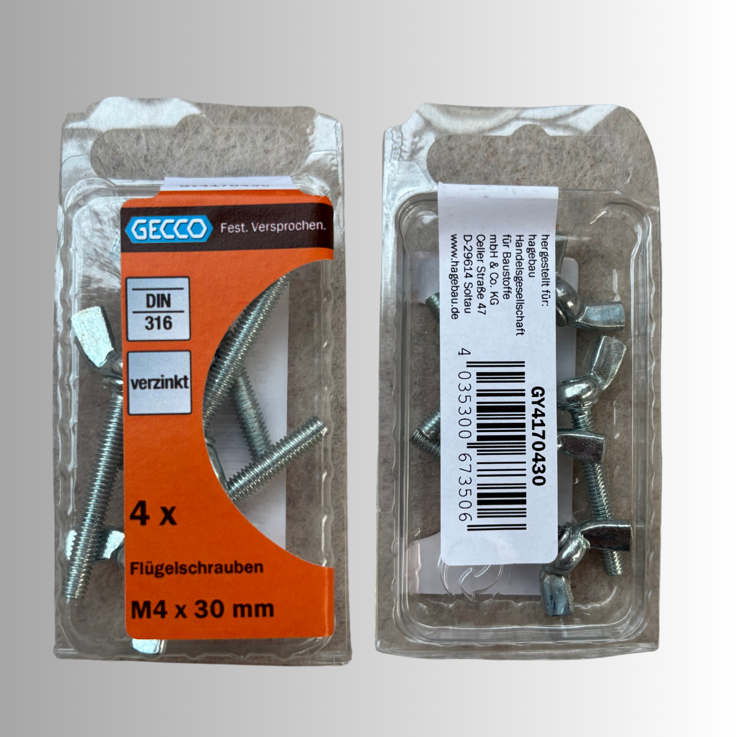No.117 Gecco Flügelschrauben M4x30mm - 4 Stück Verzinkt