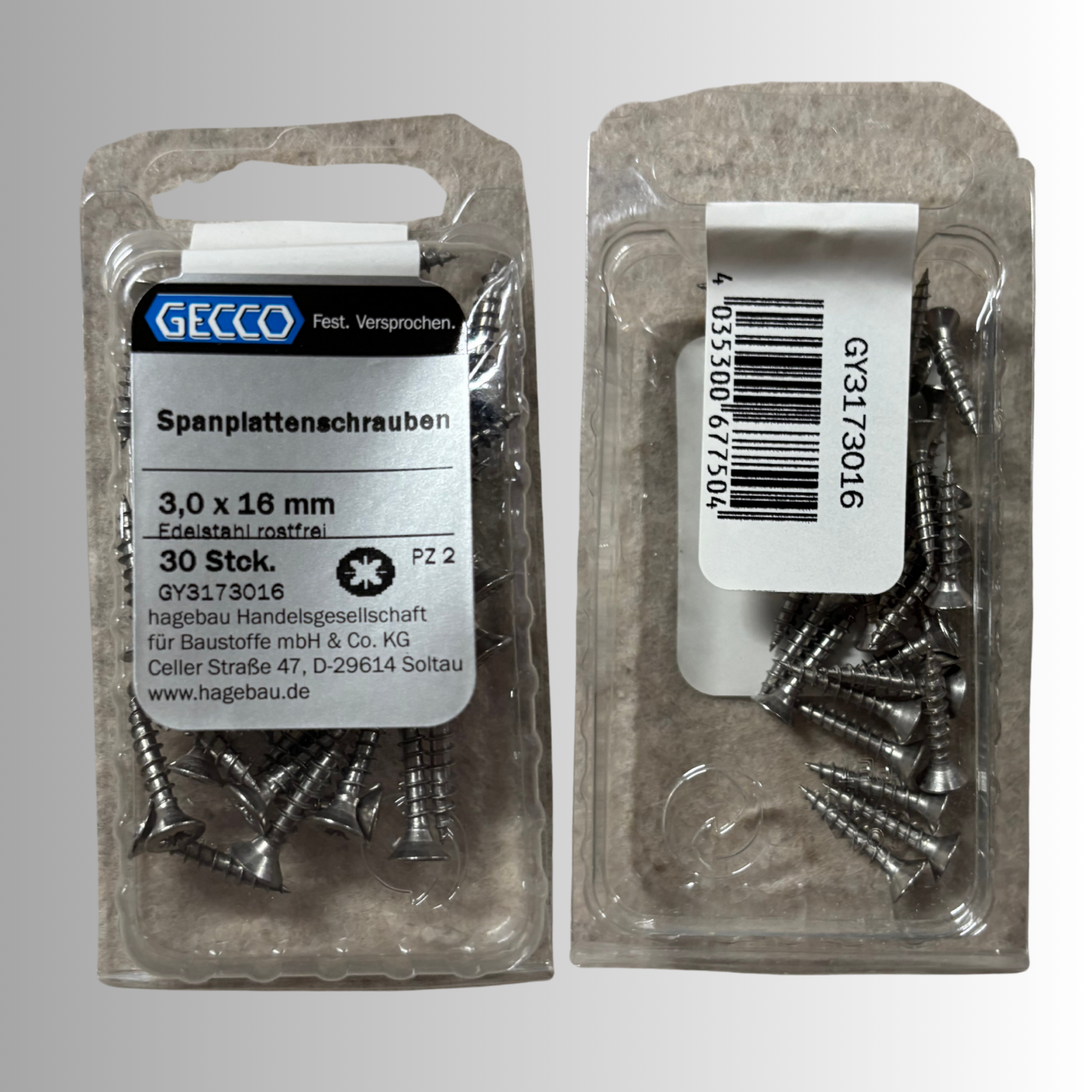 No.190 Gecco Spanplattenschrauben 3,0x16mm - 30 Stück Edelstahl