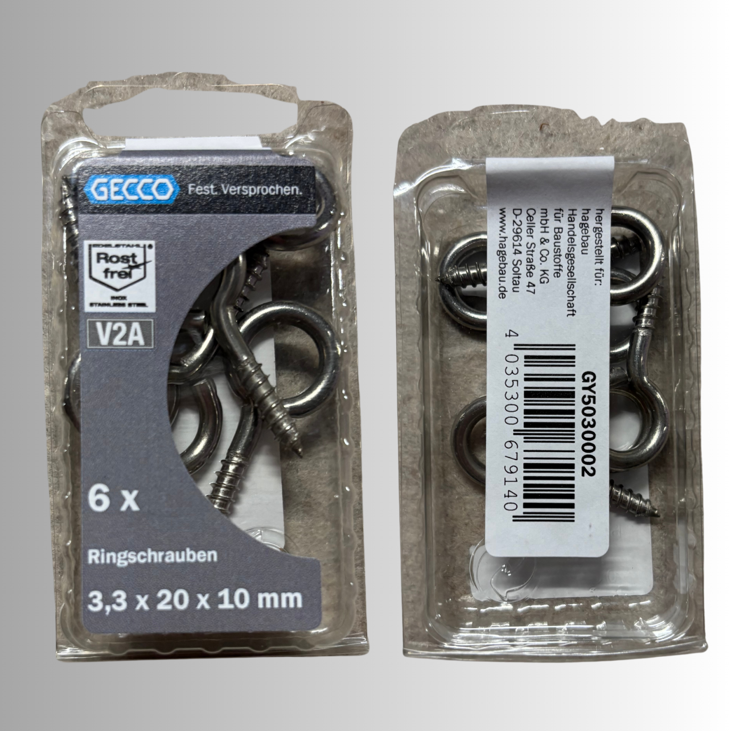 No.221 Gecco Ringschrauben 3,3x20x10mm - 6 Stück Edelstahl