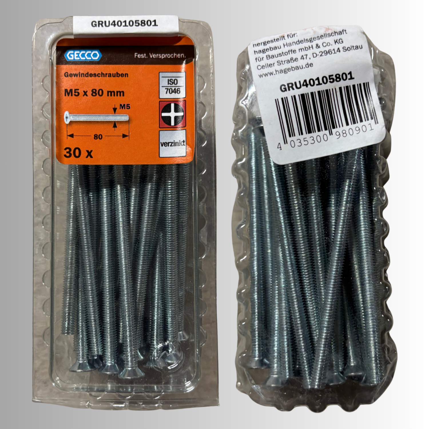 No.171 Gecco Gewindeschrauben M5x80mm - 30 Stück Verzinkt