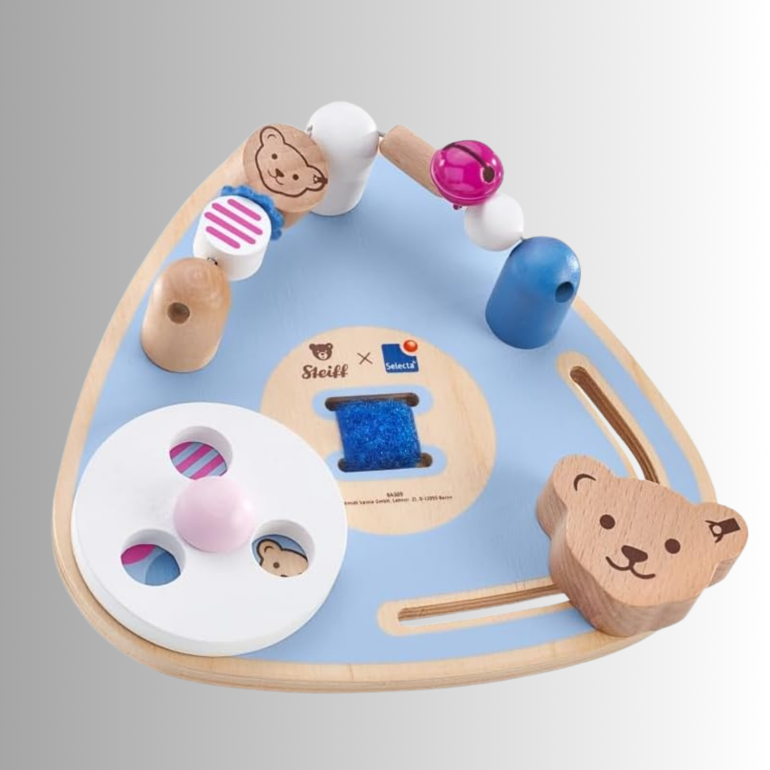 Selecta Steiff Motorikbrett, Motorikspielzeug, Motorik Spielzeug, Holz, 17 cm Baby Kinder