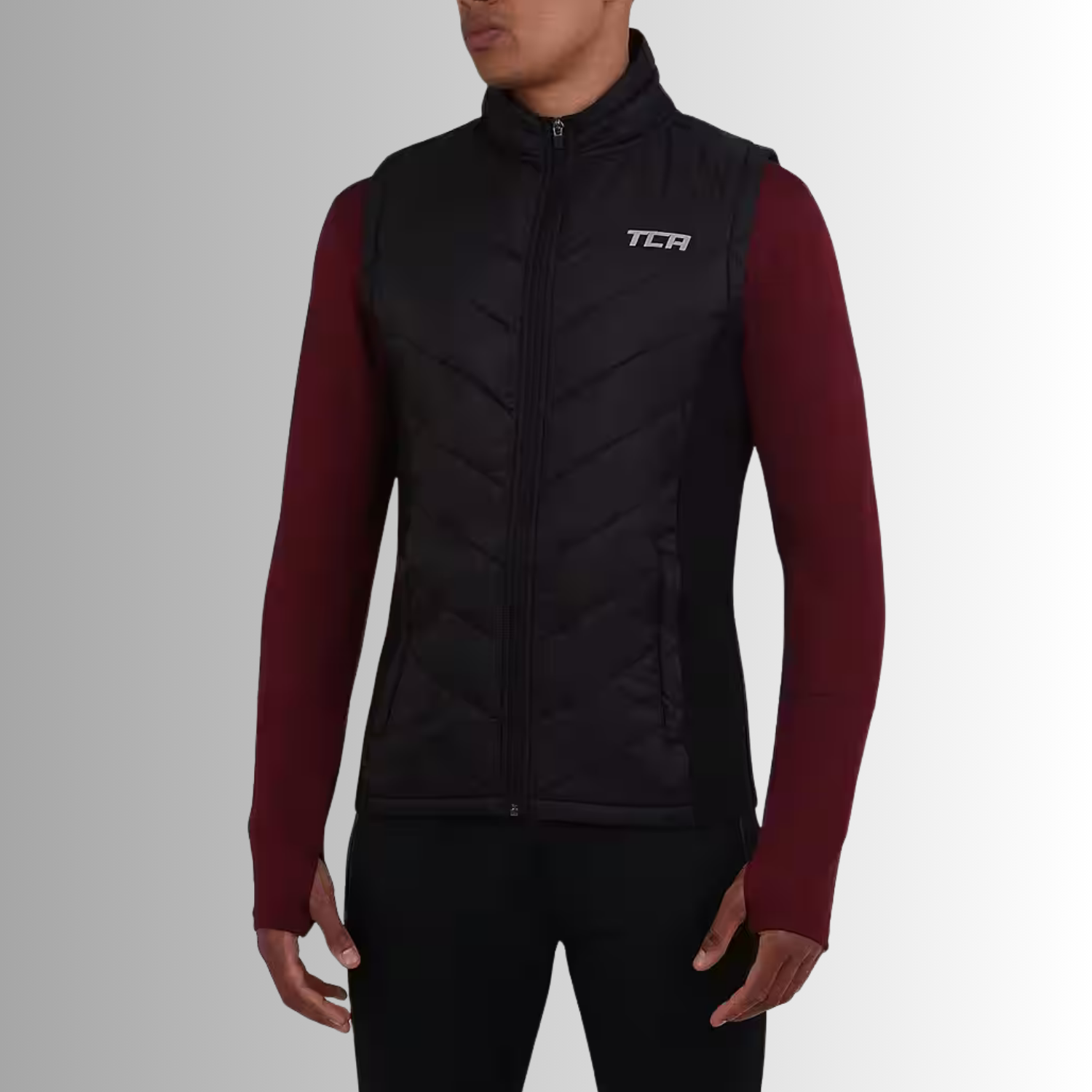 TCA Herren Excel Runner Leichte und gepolsterte Weste mit Reißverschlusstaschen Schwarz Größe: S, L, XL