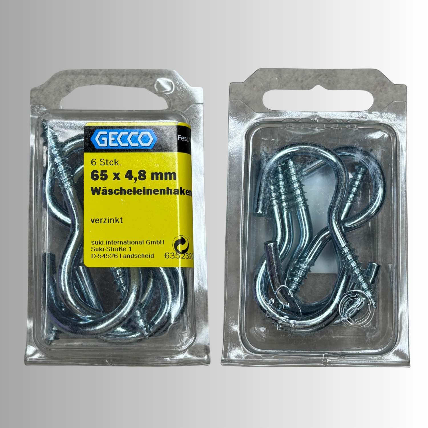 No.13 Gecco Wäscheleinenhaken 65x4,8mm - 6 Stück Verzinkt