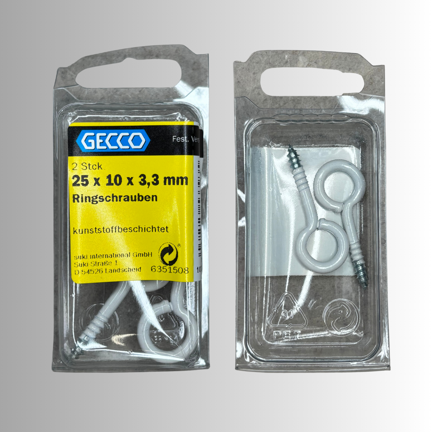No.14 Gecco Ringschrauben 25x10x3,3mm - 2 Stück Kunststoffbeschichtet
