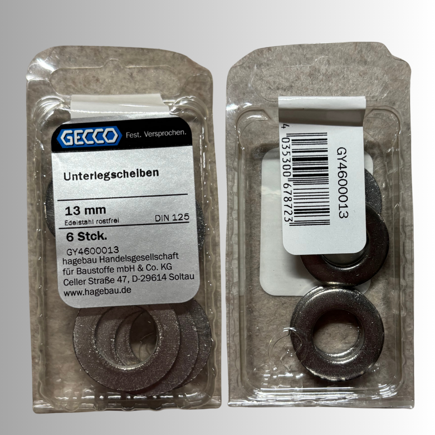 No.209 Gecco Unterlegscheiben 13mm - 6 Stück Edelstahl