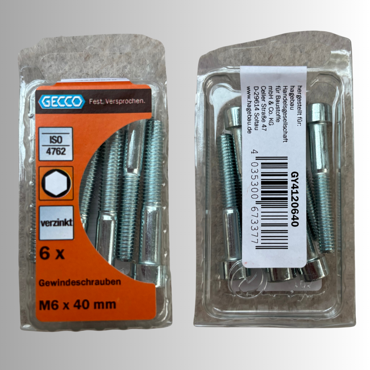 No.147 Gecco Gewindeschrauben M6x40mm - 6 Stück Verzinkt
