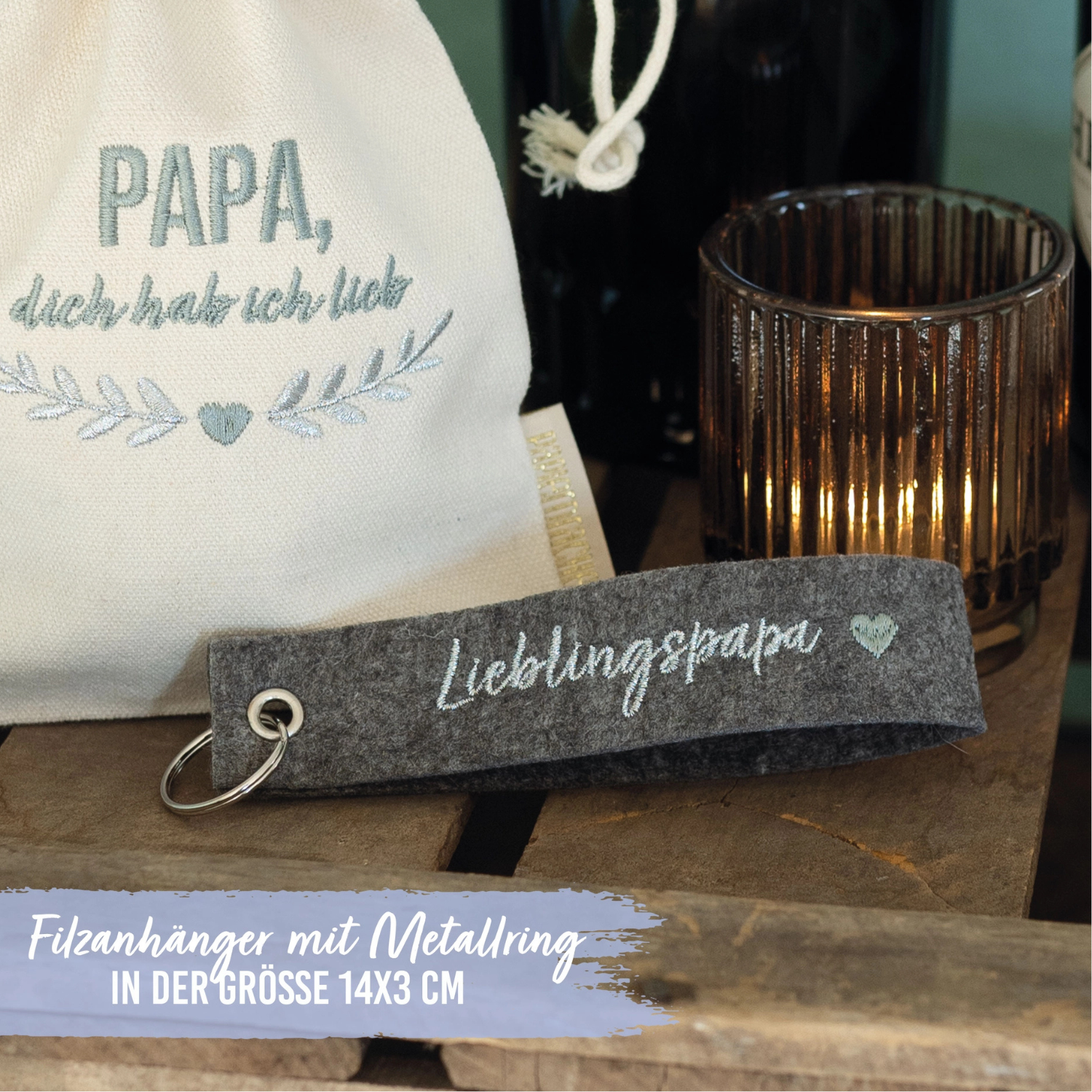 Geschenk PAPA Filzschlüsselanhänger mit Säckchen -Papa dich hab ich lieb - Lieblingspapa