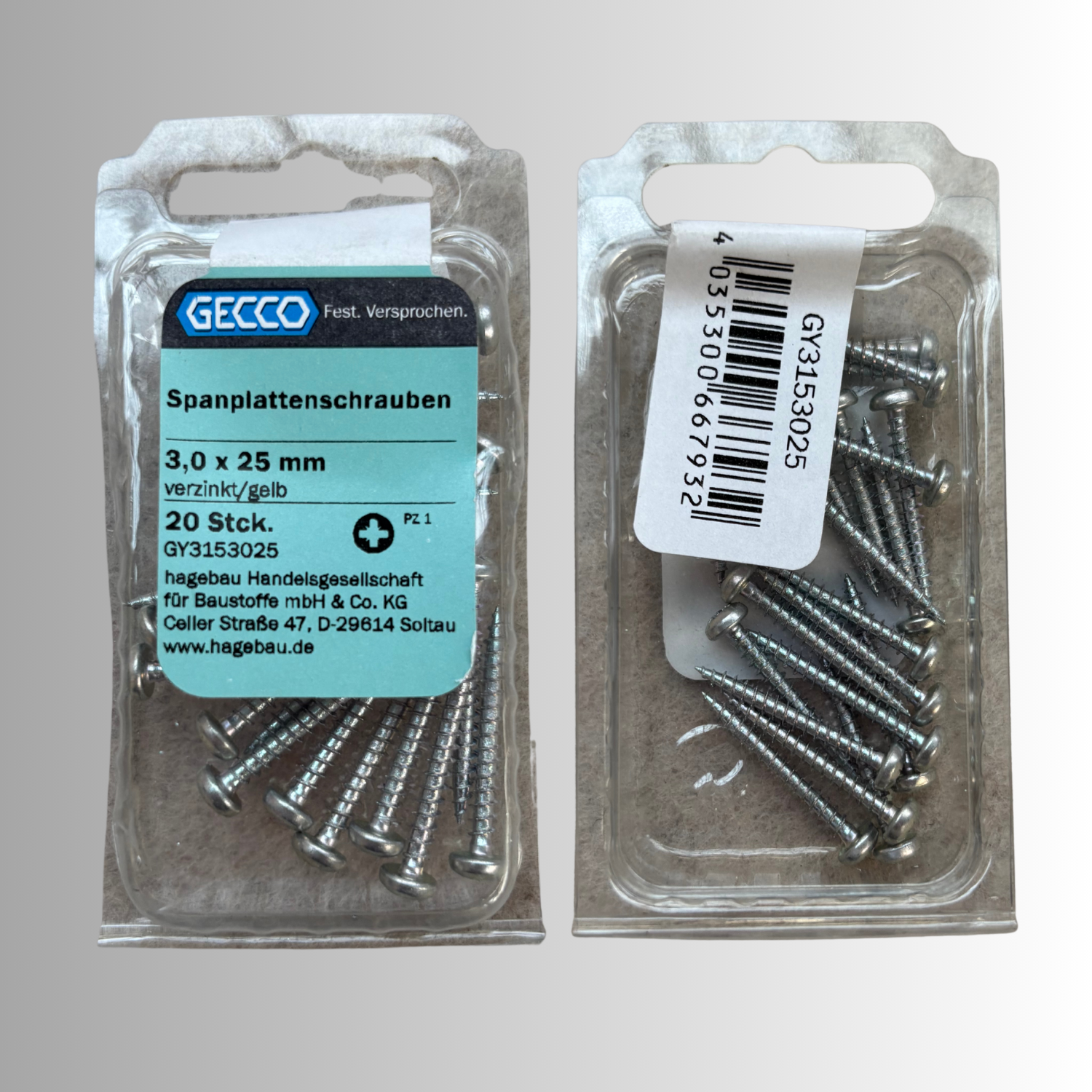 No.99 Gecco Spanplattenschrauben 3,0x25mm - 20 Stück Verzinkt Gelb