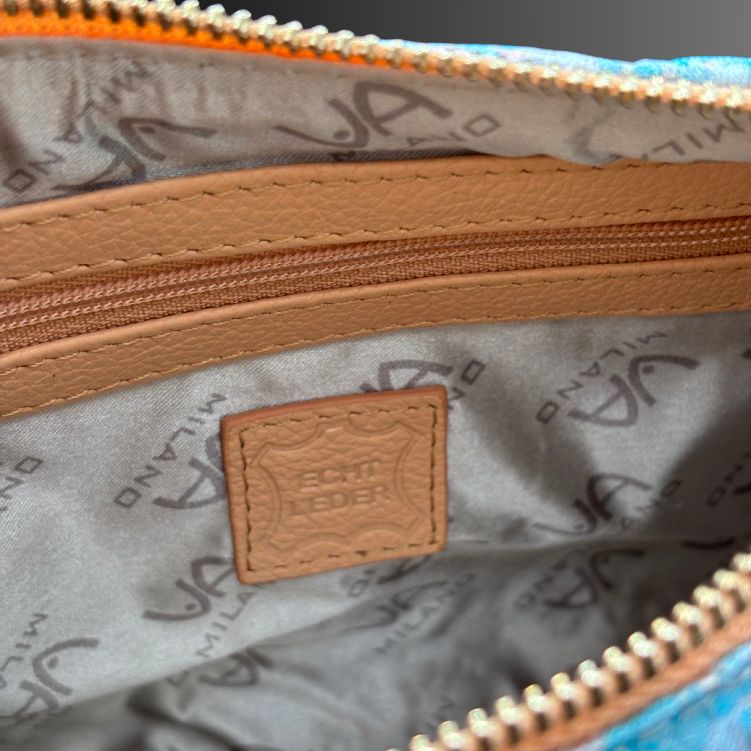 VA MILANO Schultertasche Handtasche Tasche Edles Webmaterial & Echtleder
