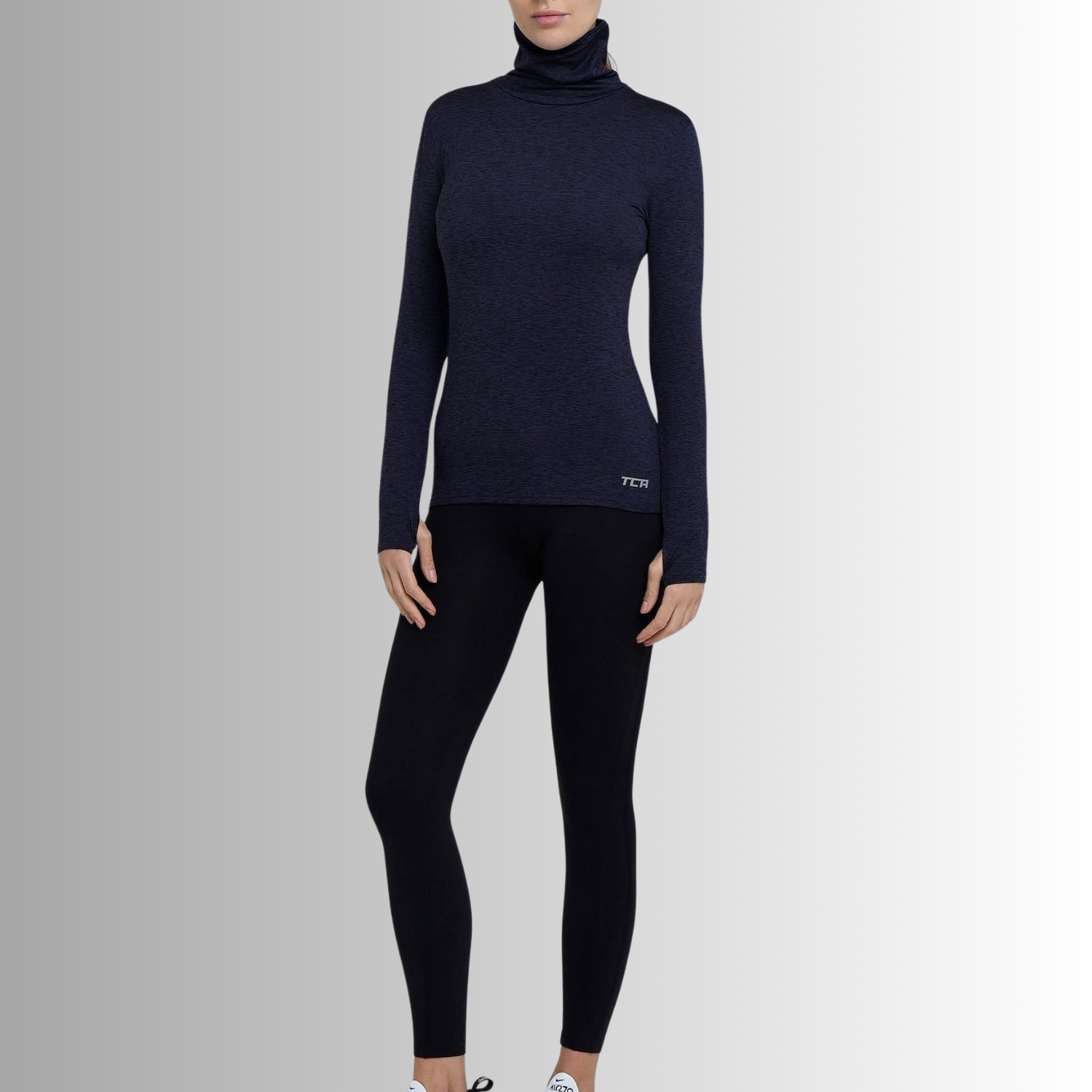 TCA Damen Warm-Up Trichterkragen Thermo Lauf Oberteil Marineblau Größe: M