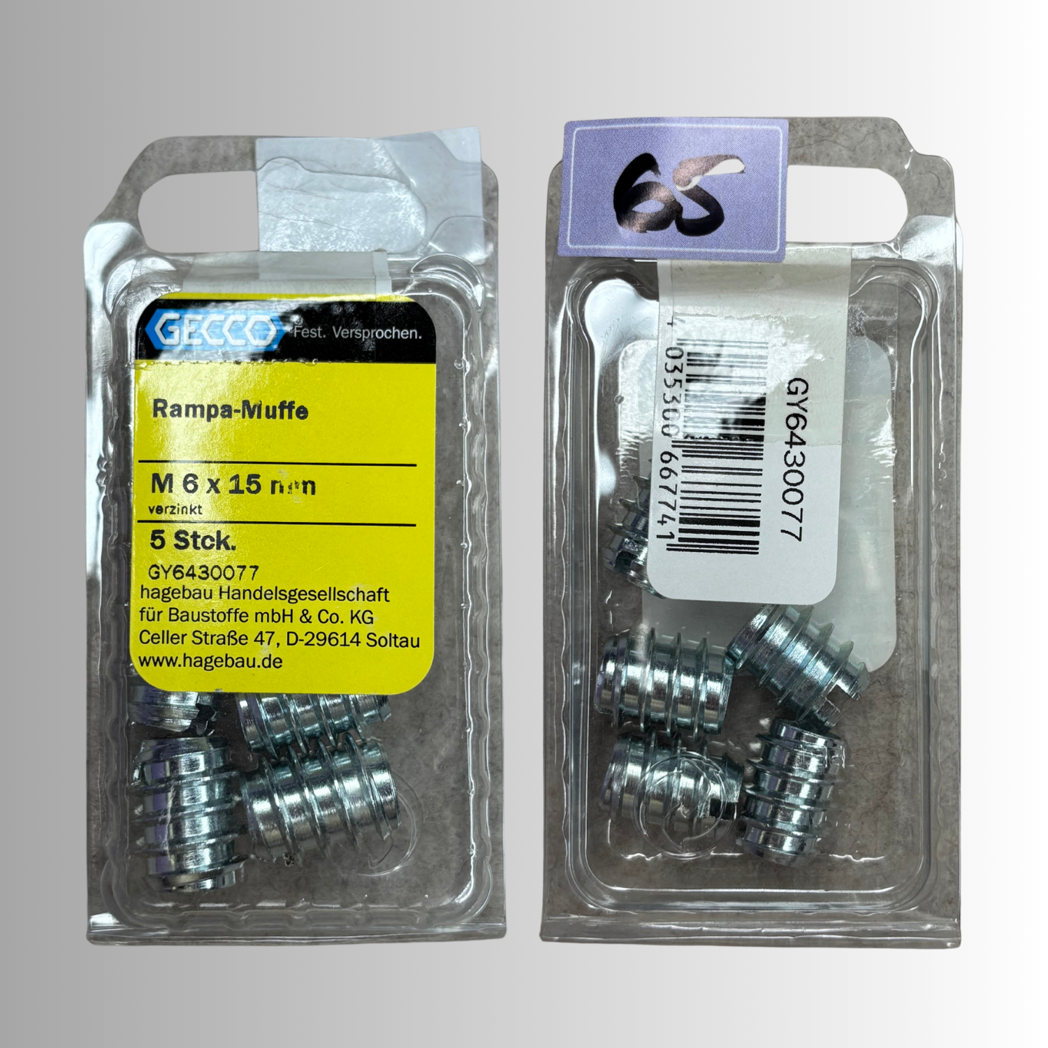 No.65 Gecco Rampa Muffe M6x15mm - 5 Stück Verzinkt