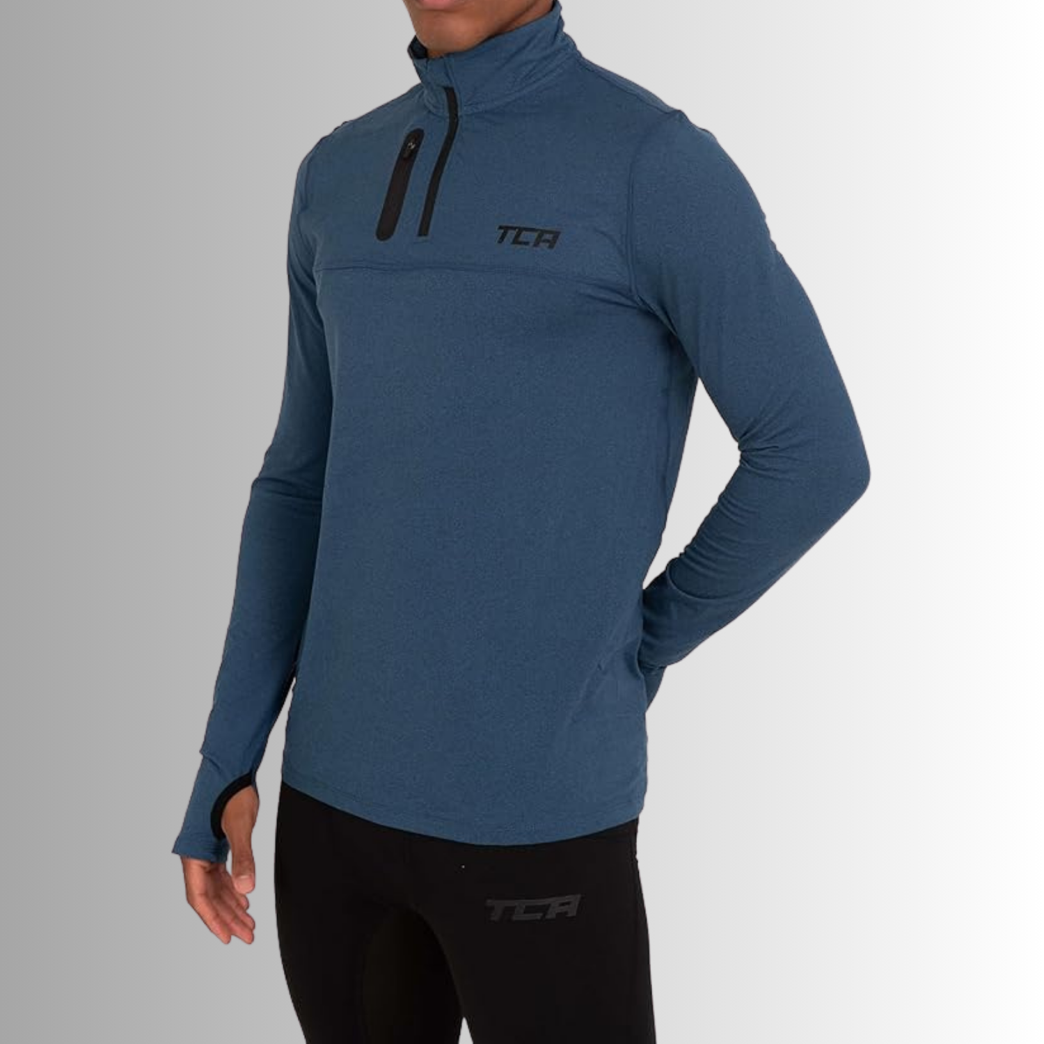 TCA Trainingsshirt Herren Langarm Laufshirt mit Reißverschluss Größe: L, XL