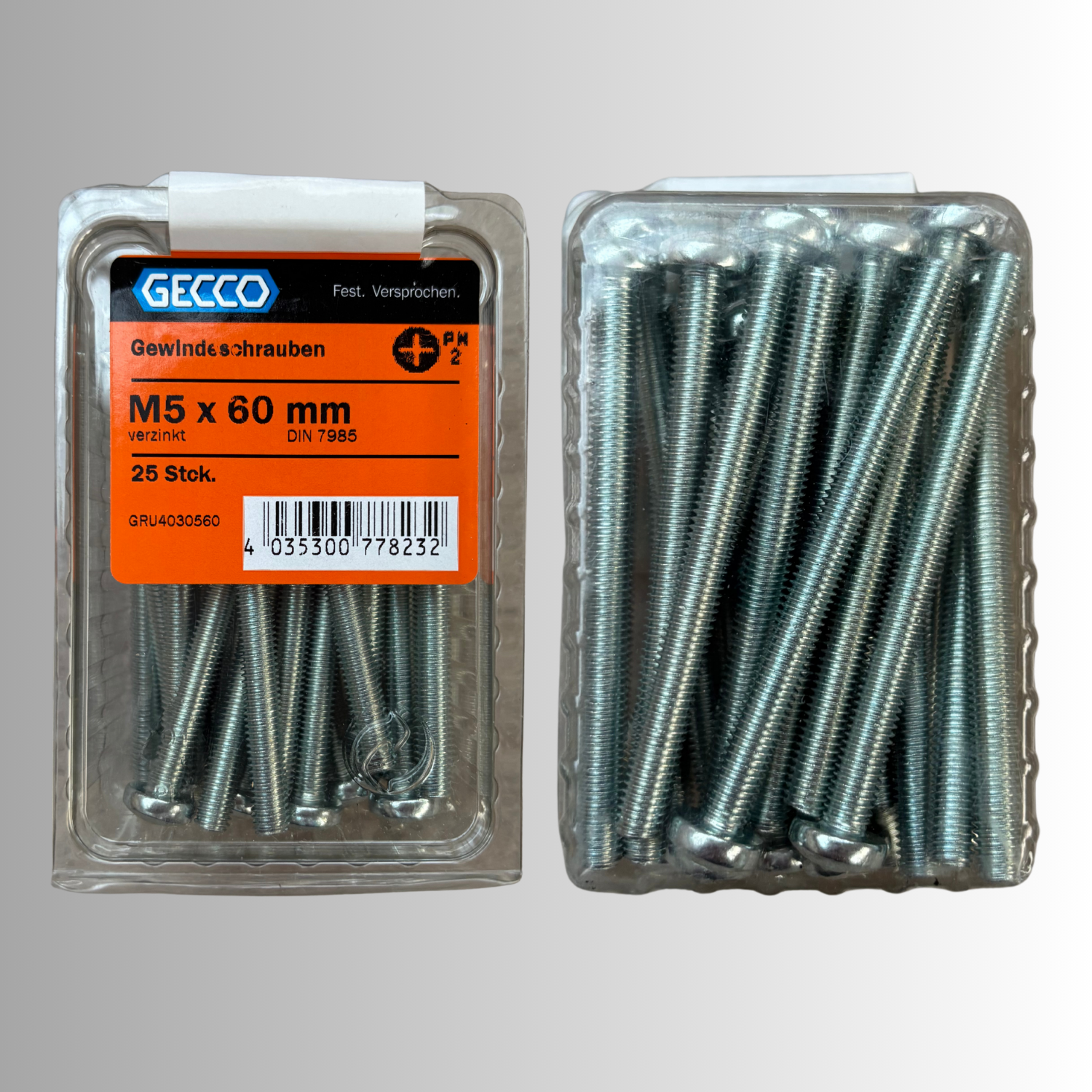 No.108 Gecco Gewindeschrauben M5x60mm - 25 Stück Verzinkt