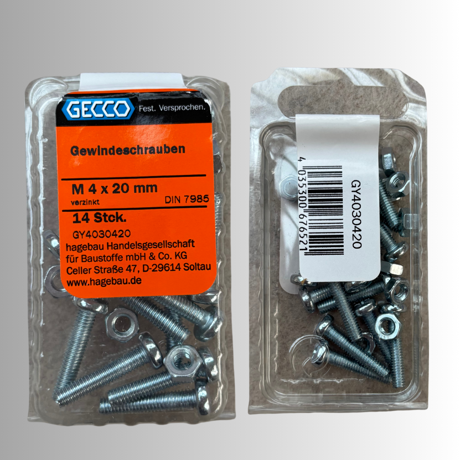 No.118 Gecco Gewindeschrauben M4x20mm - 14 Stück Verzinkt