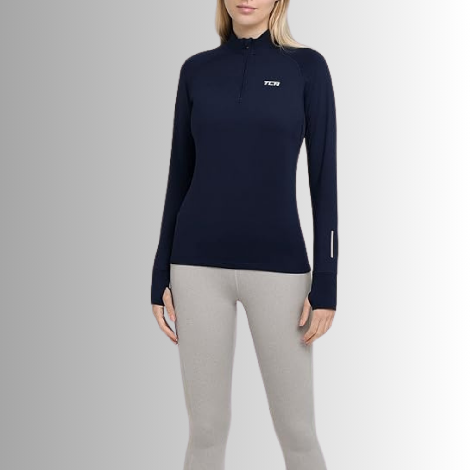 TCA Damen Winter Running Langarm Laufshirt mit Brustreißverschluss  Dunkelblau Größe: S, M