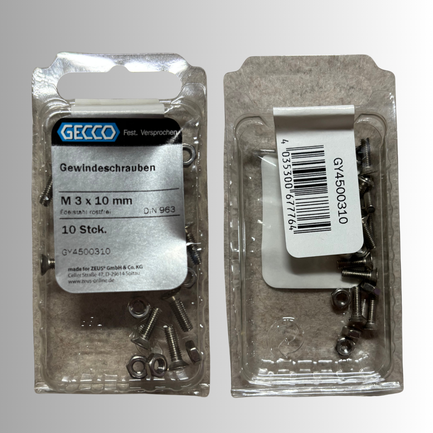 No.234 Gecco Gewindeschrauben M3x10mm - 10 Stück Edelstahl