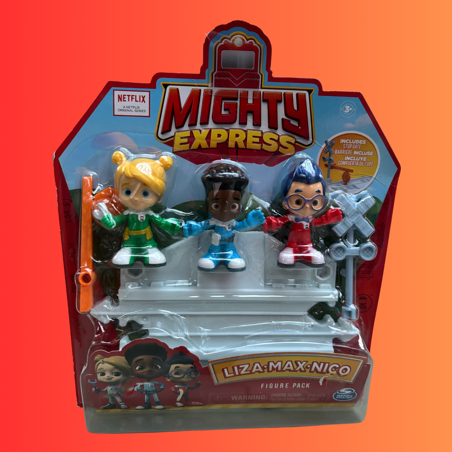 Mighty Express Kinderfiguren 3er Set mit Gleisstück und Schranke