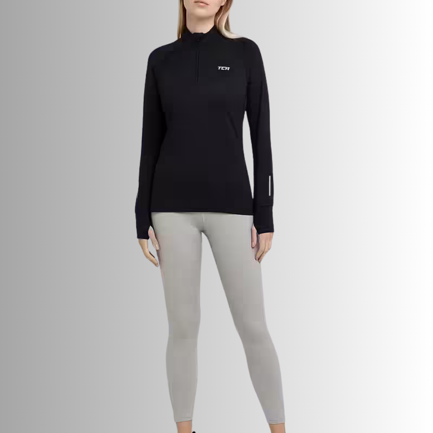 TCA Damen Winter Running Langarm Laufshirt mit Brustreißverschluss Dunkelblau Größe: S