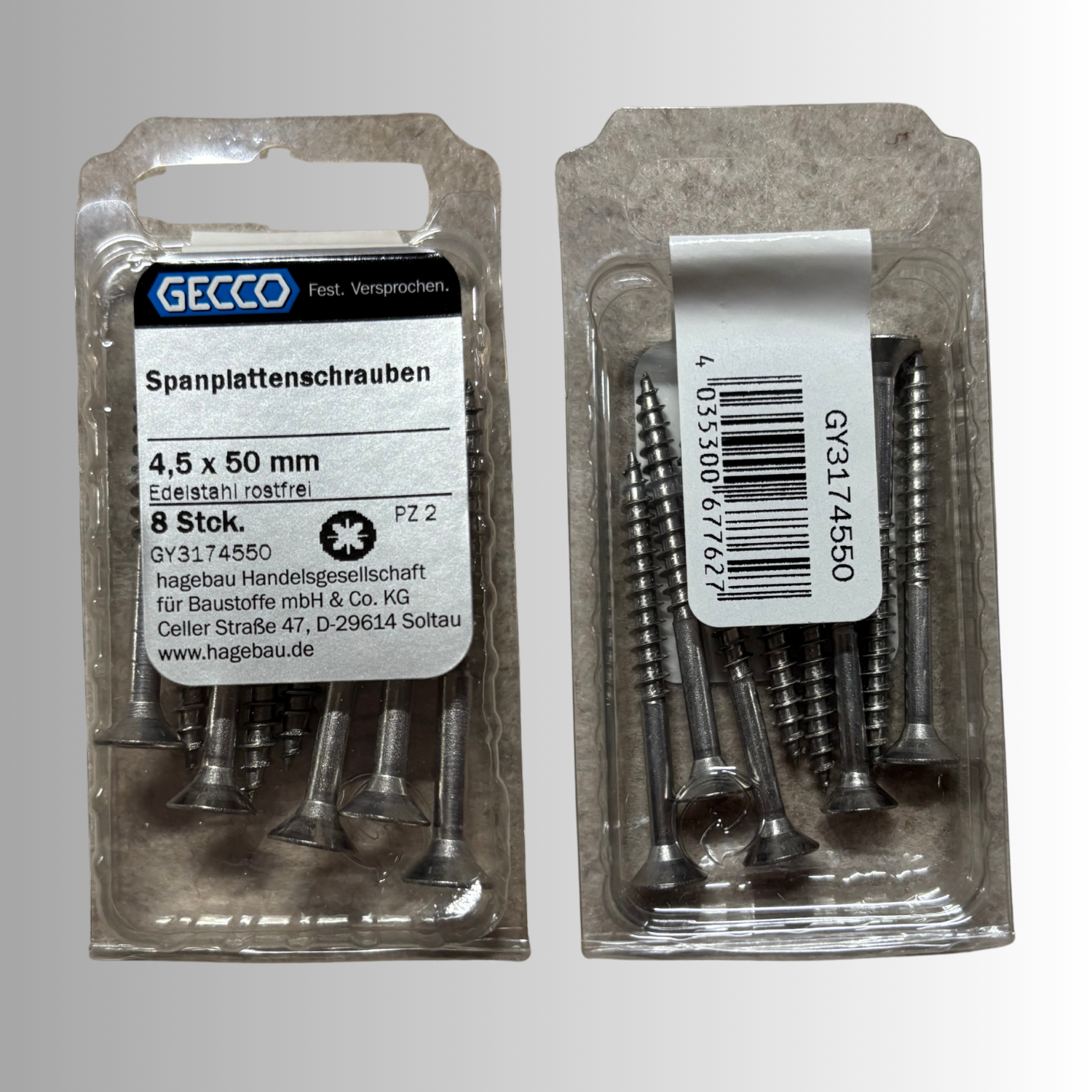 No.210 Gecco Spanplattenschrauben 4,5x50mm - 8 Stück Edelstahl