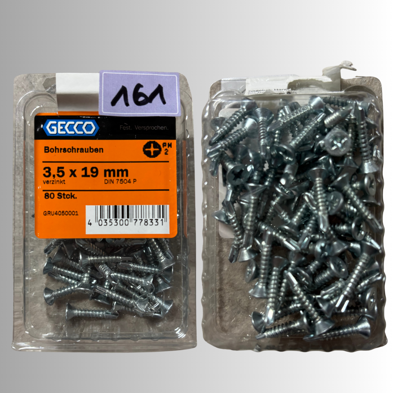 No.161 Gecco Bohrschrauben 3,5x19mm - 80 Stück Verzinkt