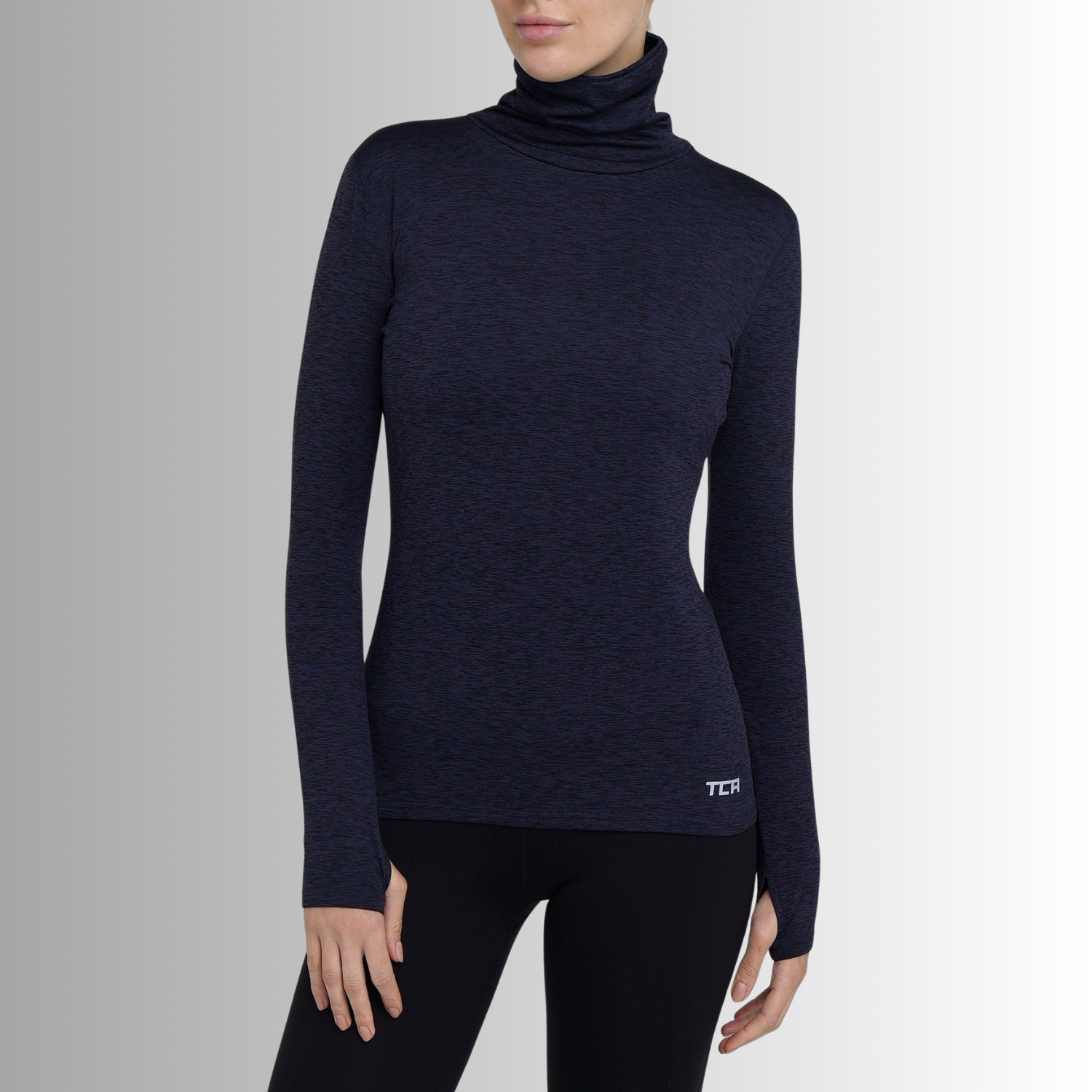 TCA Damen Warm-Up Trichterkragen Thermo Lauf Oberteil Marineblau Größe: M
