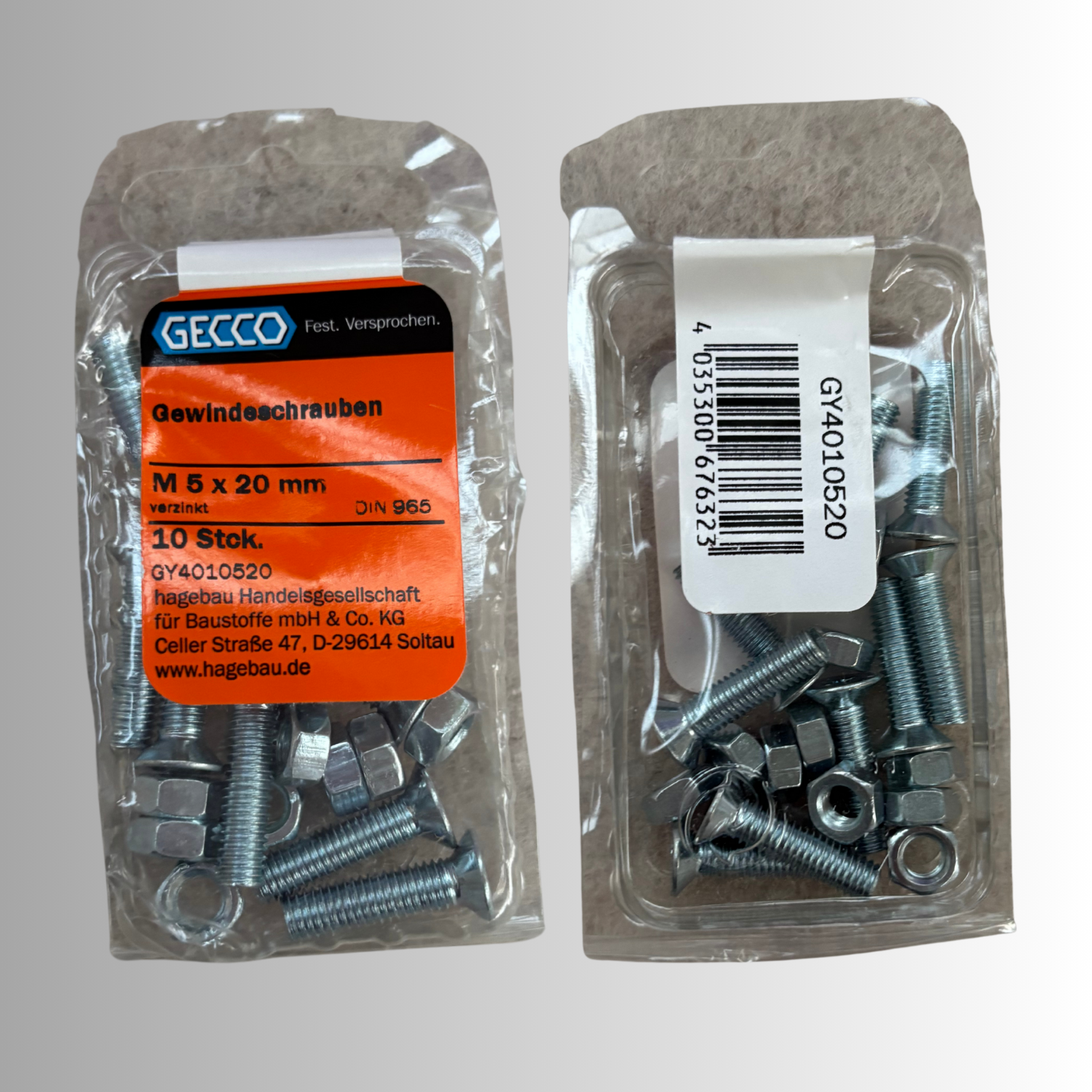 No.149 Gecco Gewindeschrauben M5x20mm - 10 Stück Verzinkt