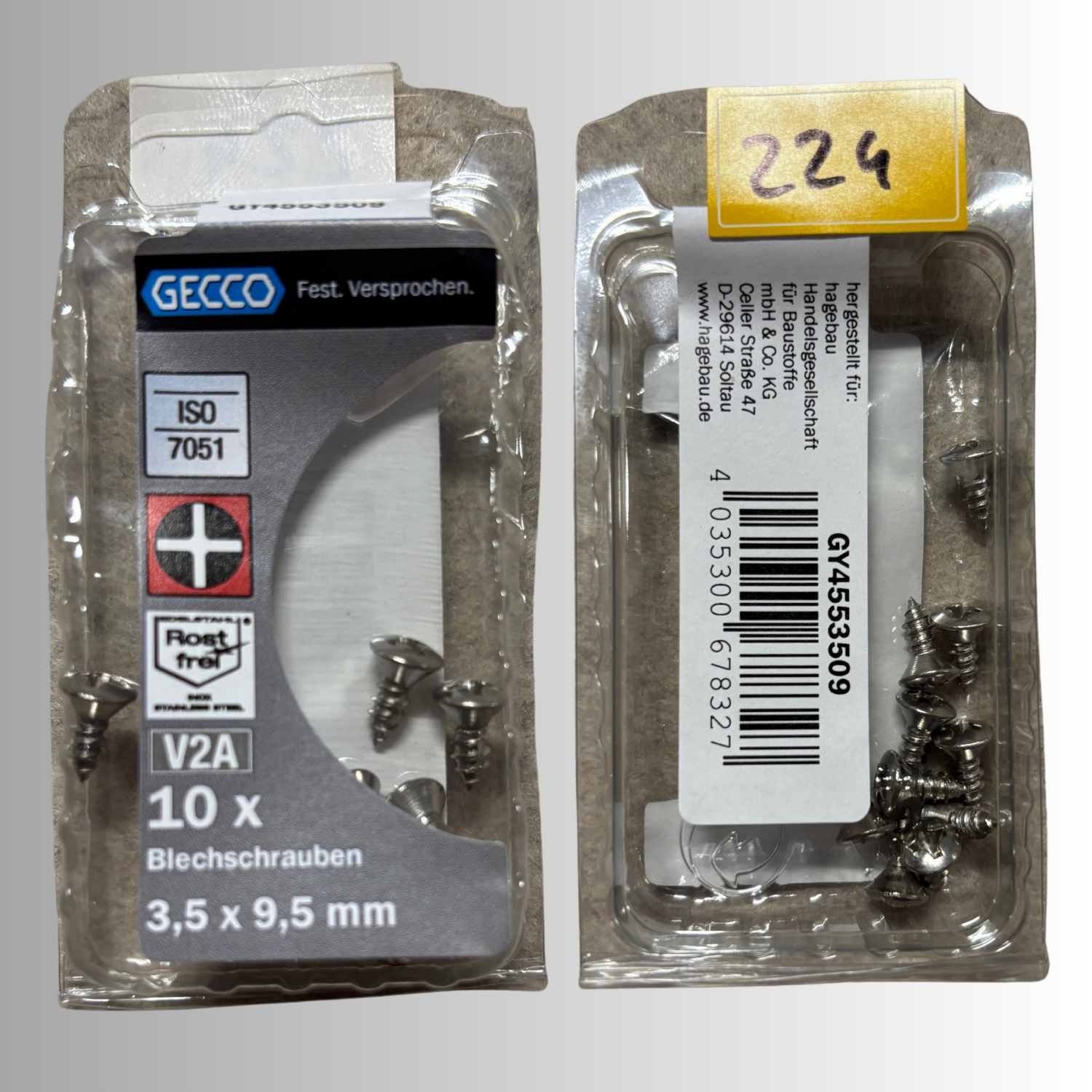No.224 Gecco Blechschrauben 3,5x9,5mm - 10 Stück Edelstahl