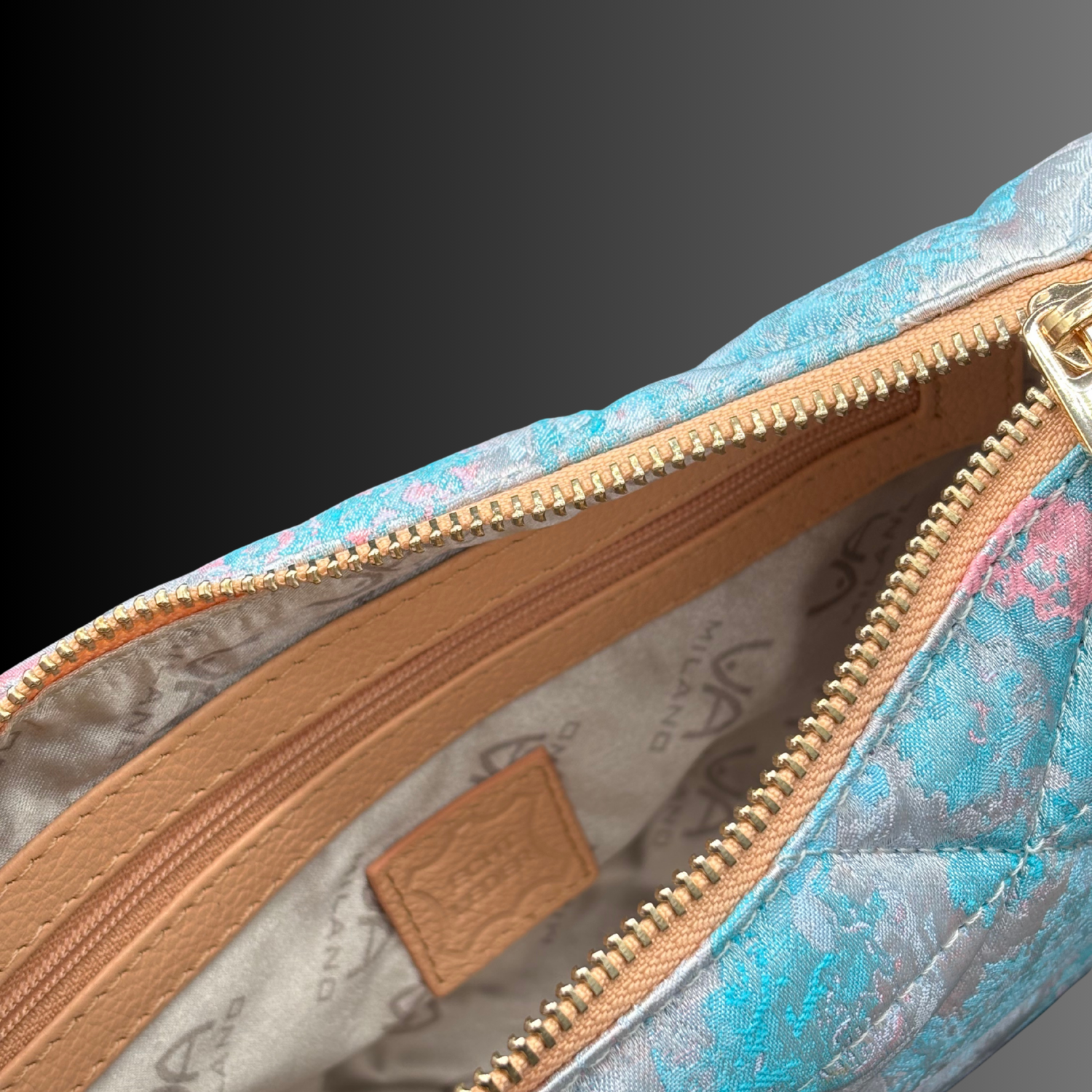 VA MILANO Schultertasche Handtasche Tasche Edles Webmaterial & Echtleder