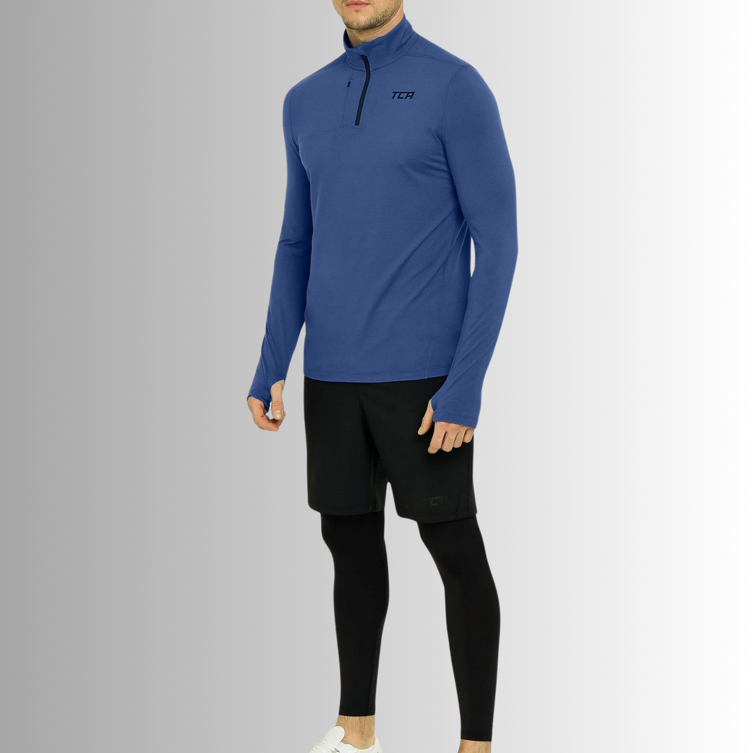 TCA Trainingsshirt Herren Langarm Laufshirt mit Reißverschluss Größe: L