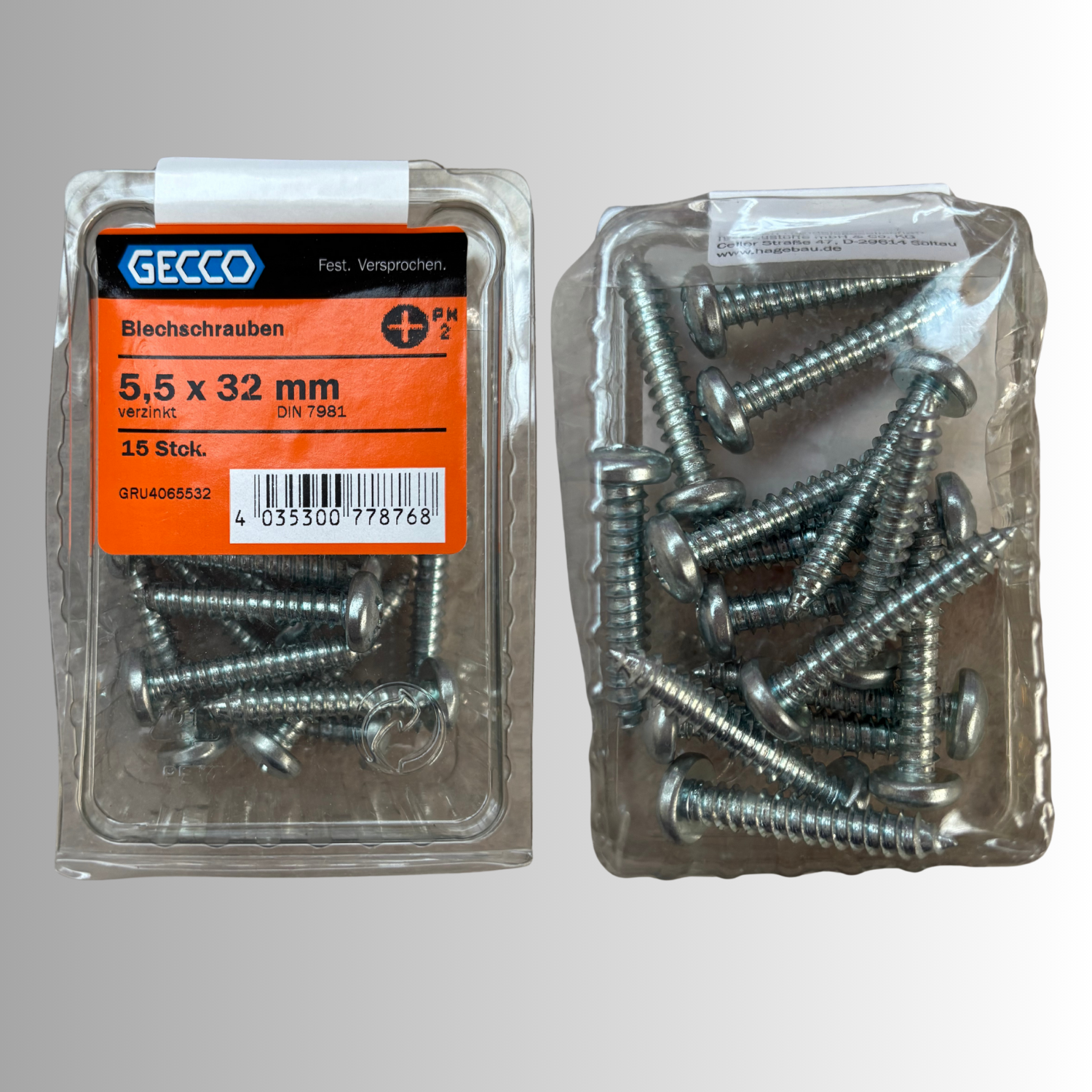 No.109 Gecco Blechschrauben 5,5x32mm - 15 Stück Verzinkt