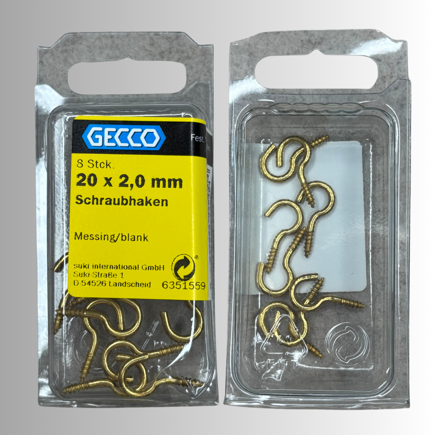No.55 Gecco Schraubhaken 20x2,0mm - 8 Stück Messing Blank