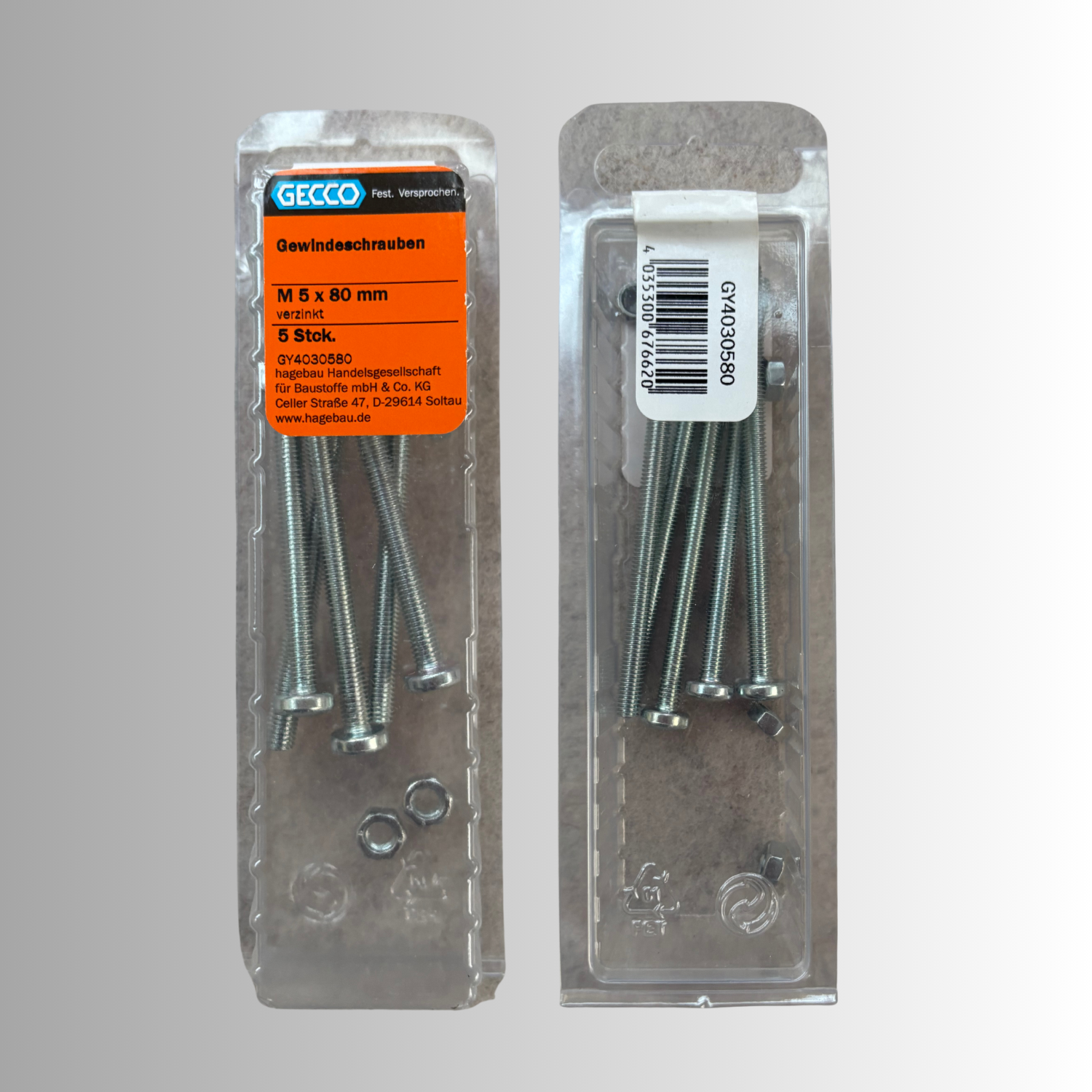 No.129 Gecco Gewindeschrauben M5x80mm - 5 Stück Verzinkt