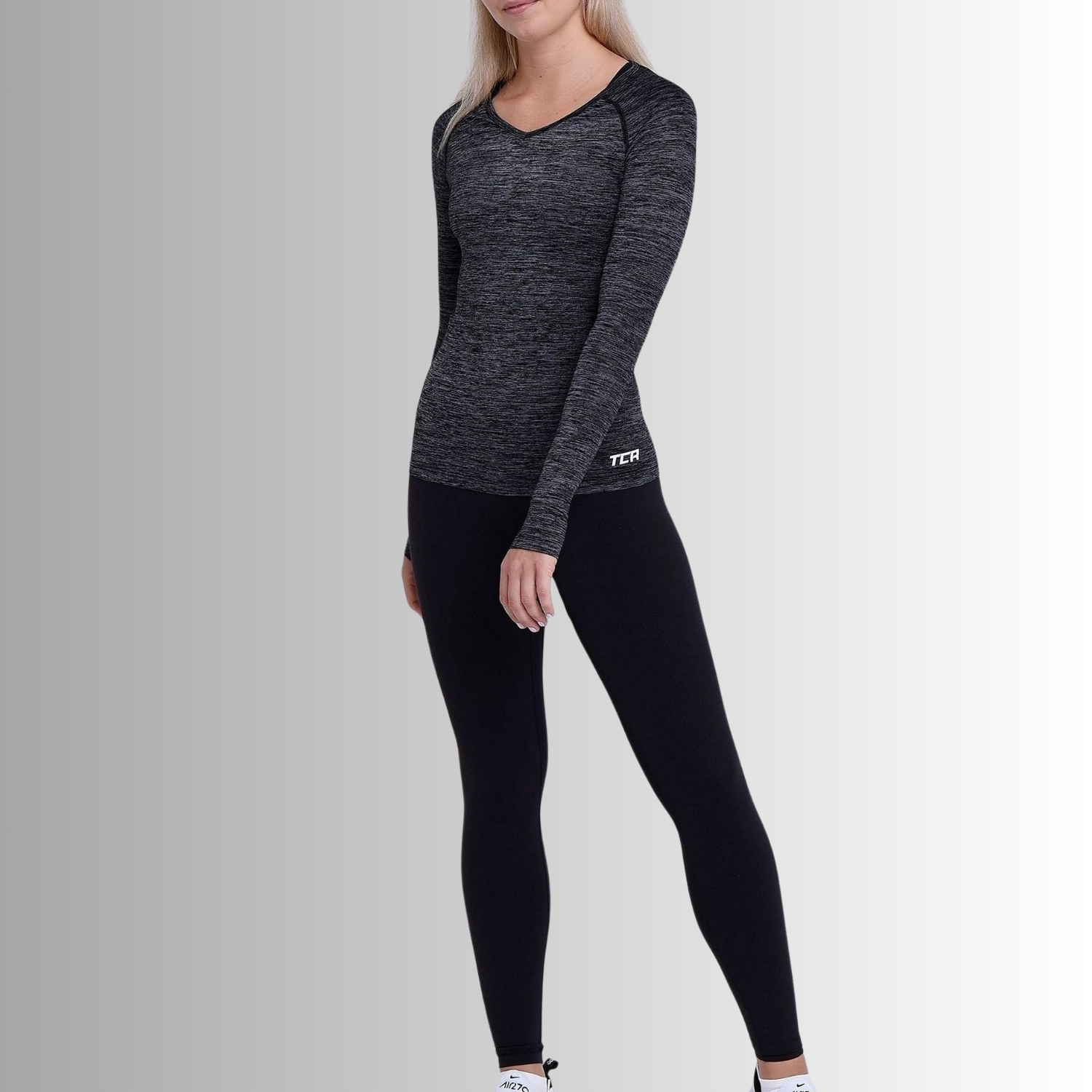 TCA Damen Elle Langarm V-Ausschnitt Laufshirt, Sportshirt, Trainingsshirt Größe: XS